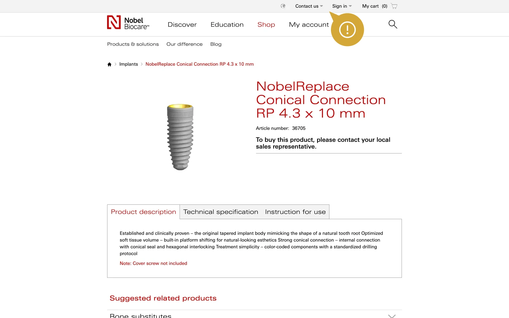 Screenshot-Beleg: Nobel Biocare — Kriterium 6.1 Kontaktmöglichkeiten präsent