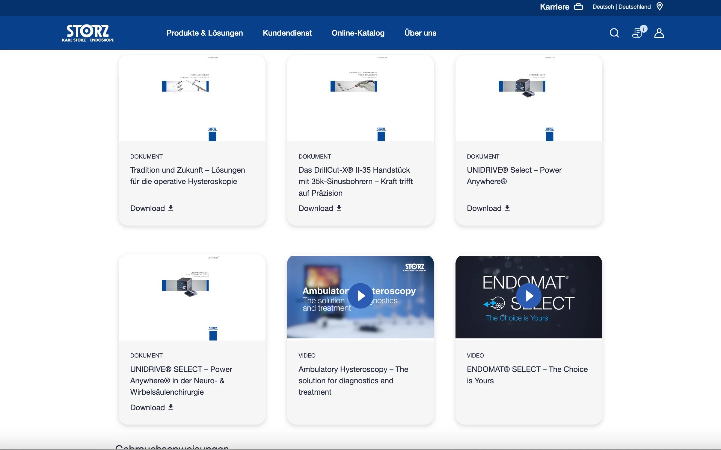 Screenshot-Beleg: Karl Storz — Kriterium 4.6 Anwendungs-/Demo-Video auf der Produktseite
