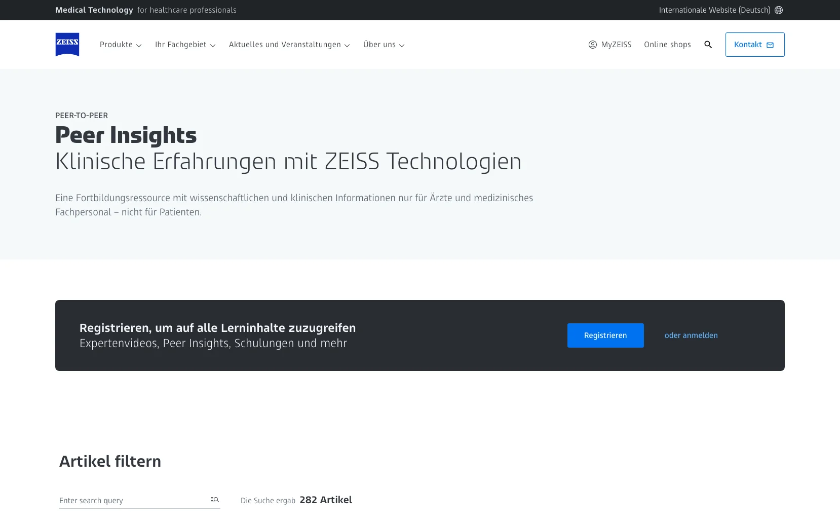 Screenshot-Beleg: Carl Zeiss Meditec — Kriterium 6.7 Content-/Ratgeber-Bereich