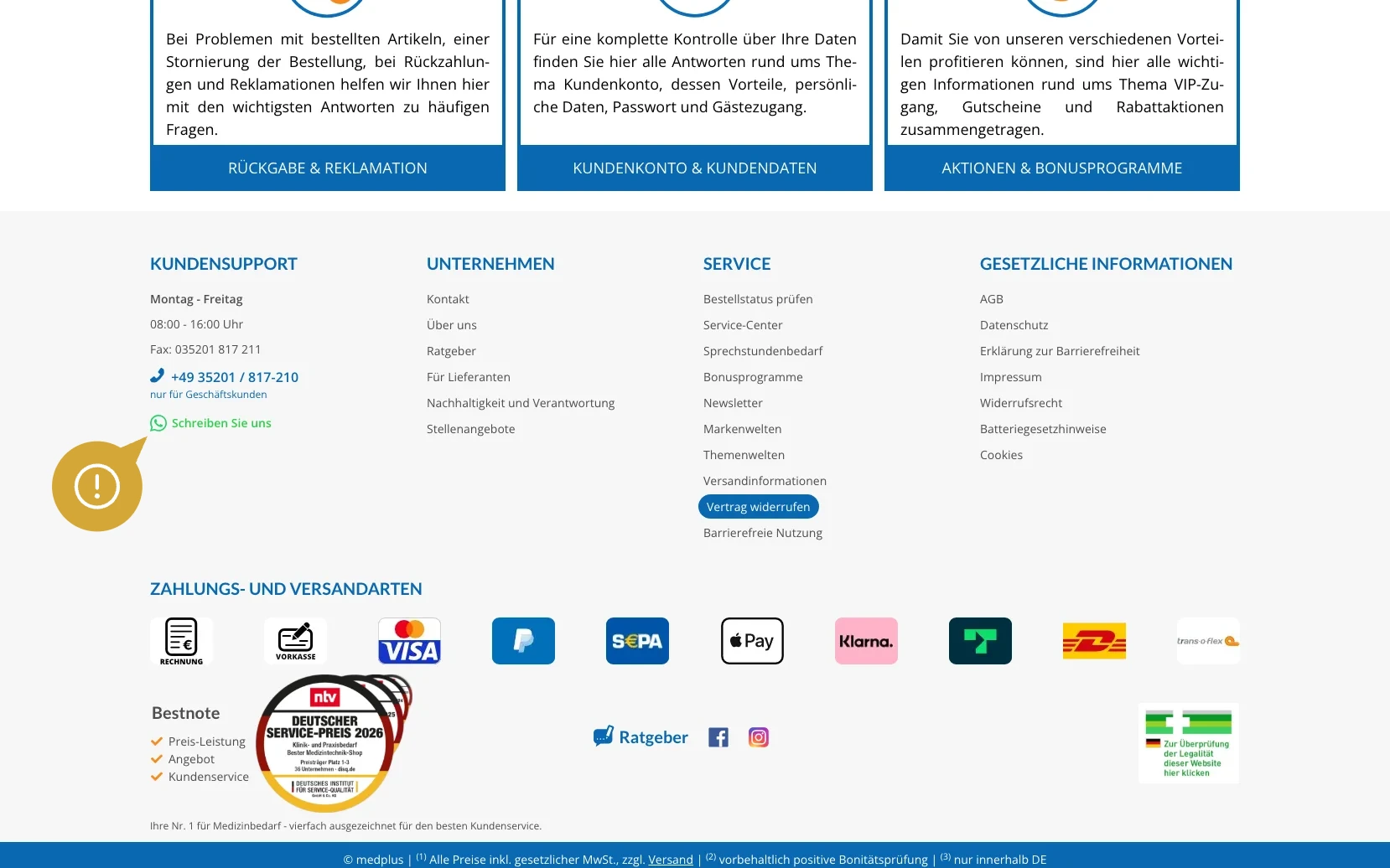 Screenshot-Beleg: medplus24 — Kriterium 6.2 Live-Chat oder Chatbot