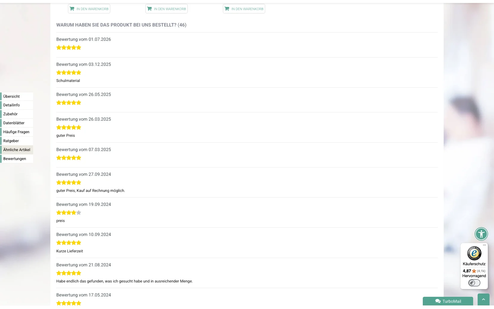 Screenshot-Beleg: erstehilfeshop.de — Kriterium 4.8 Detail-Bewertungen mit Text