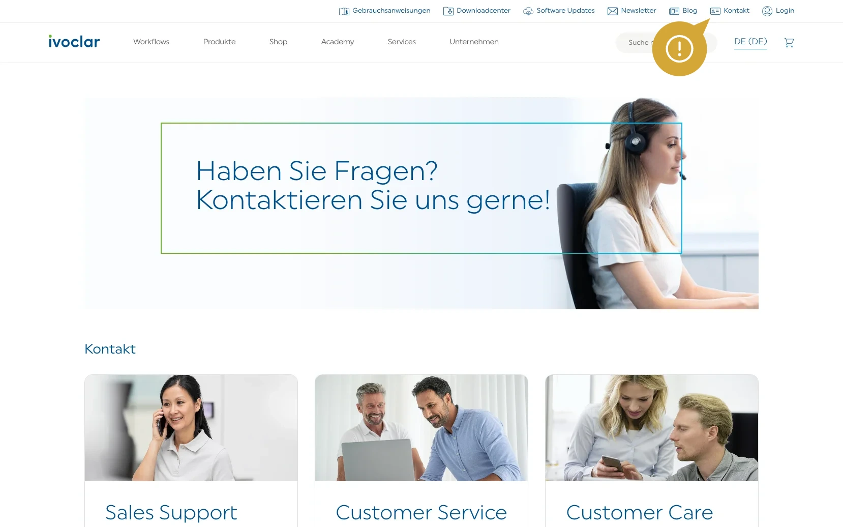 Screenshot-Beleg: Ivoclar Vivadent — Kriterium 6.1 Kontaktmöglichkeiten präsent