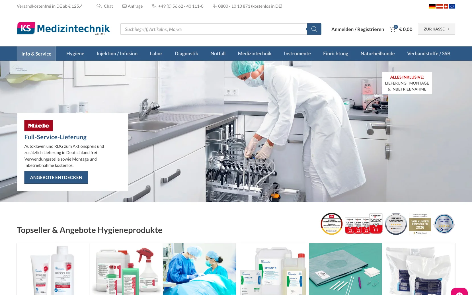 Screenshot-Beleg: KS Medizintechnik — Kriterium 1.4 Design & Gesamteindruck