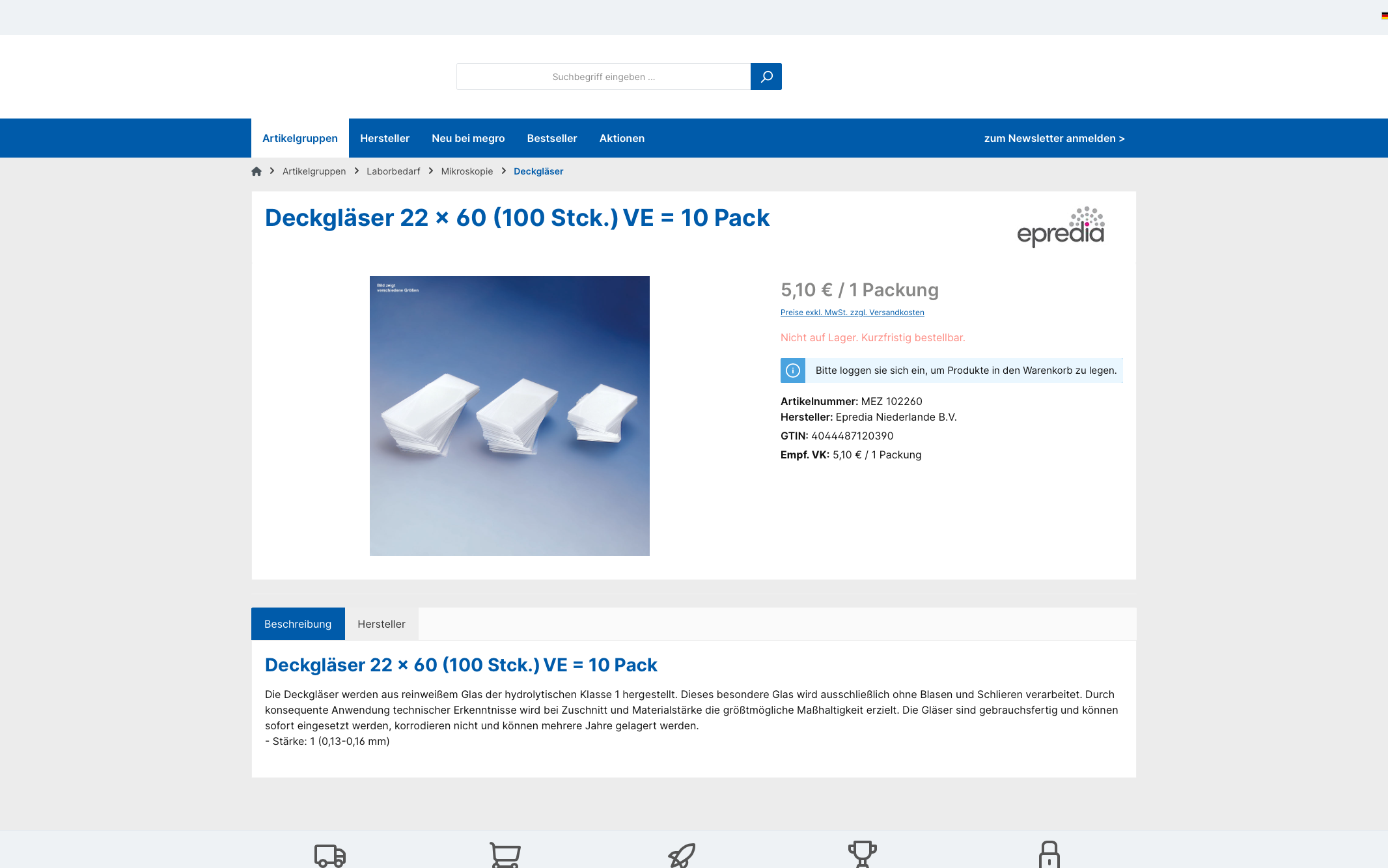 Screenshot-Beleg: Megro — Kriterium 4.4 Verpackungseinheit / Varianten