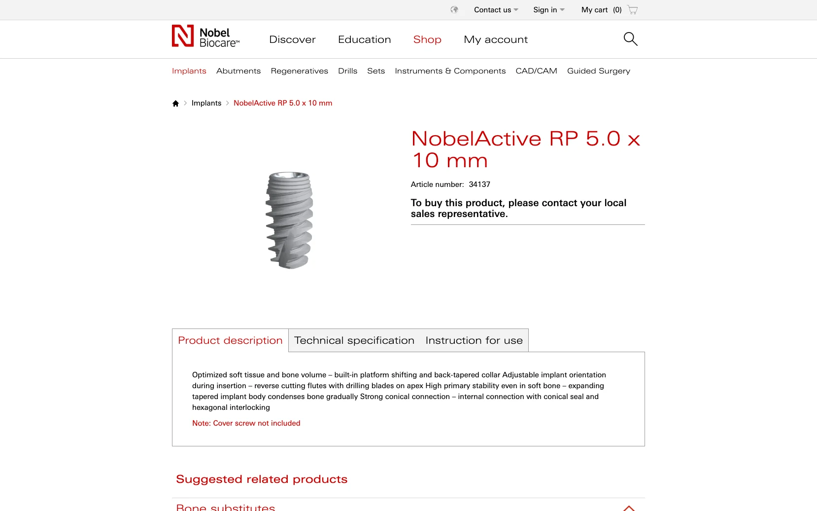 Screenshot-Beleg: Nobel Biocare — Kriterium 4.1 Mehrere Bilder + Zoom (360°)