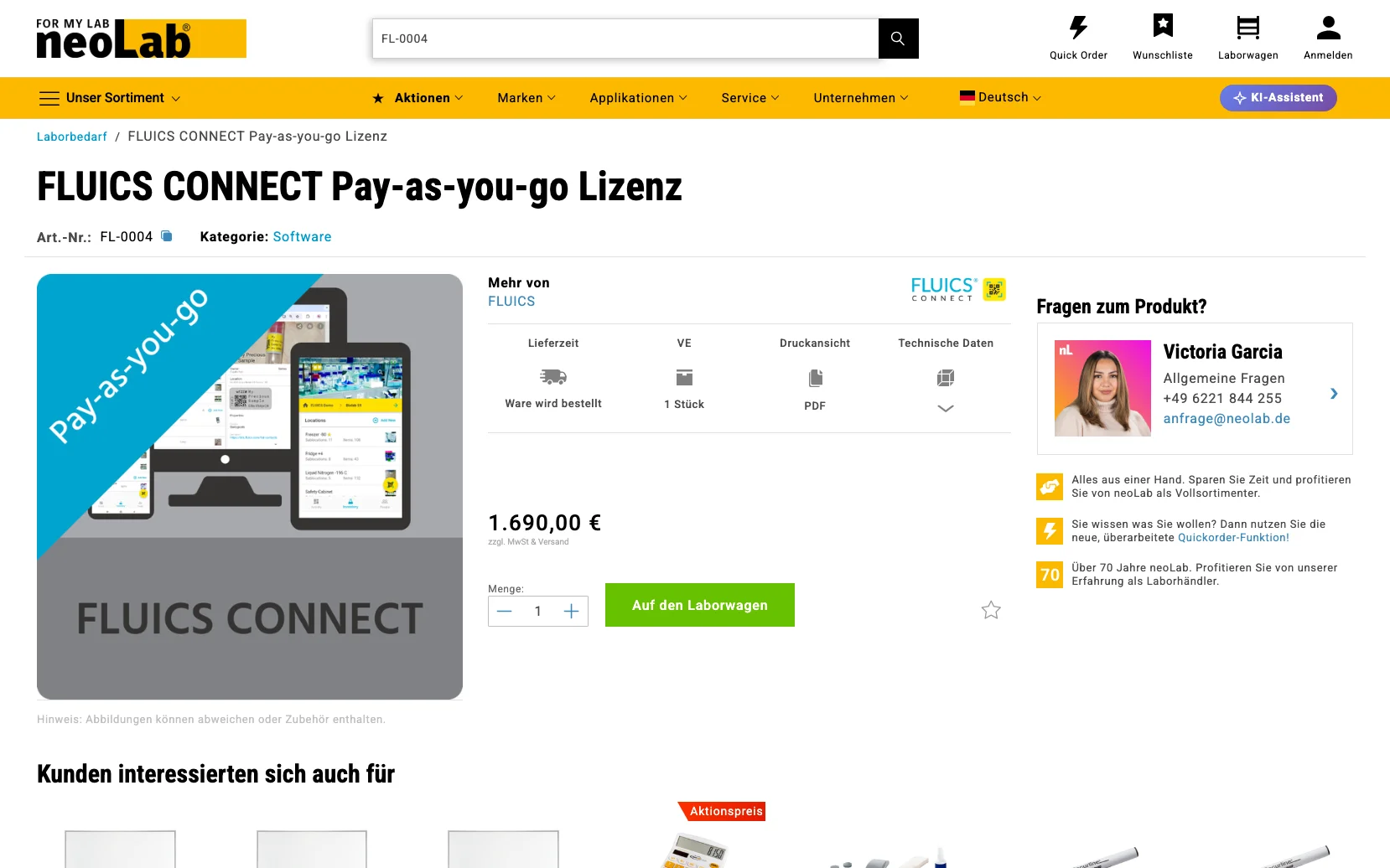 Screenshot-Beleg: neoLab — Kriterium 2.2 Suche per Artikelnr./PZN/REF