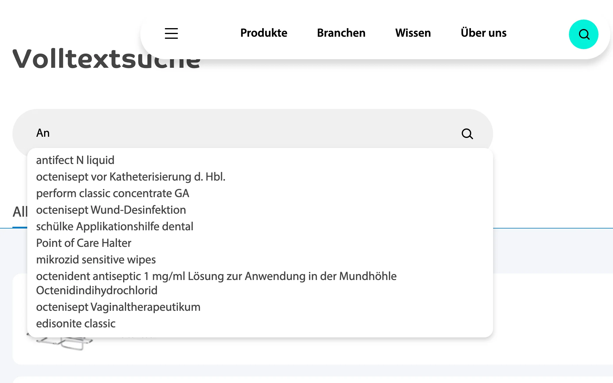 Screenshot-Beleg: Schülke & Mayr — Kriterium 2.3 Suchvorschläge während der Eingabe