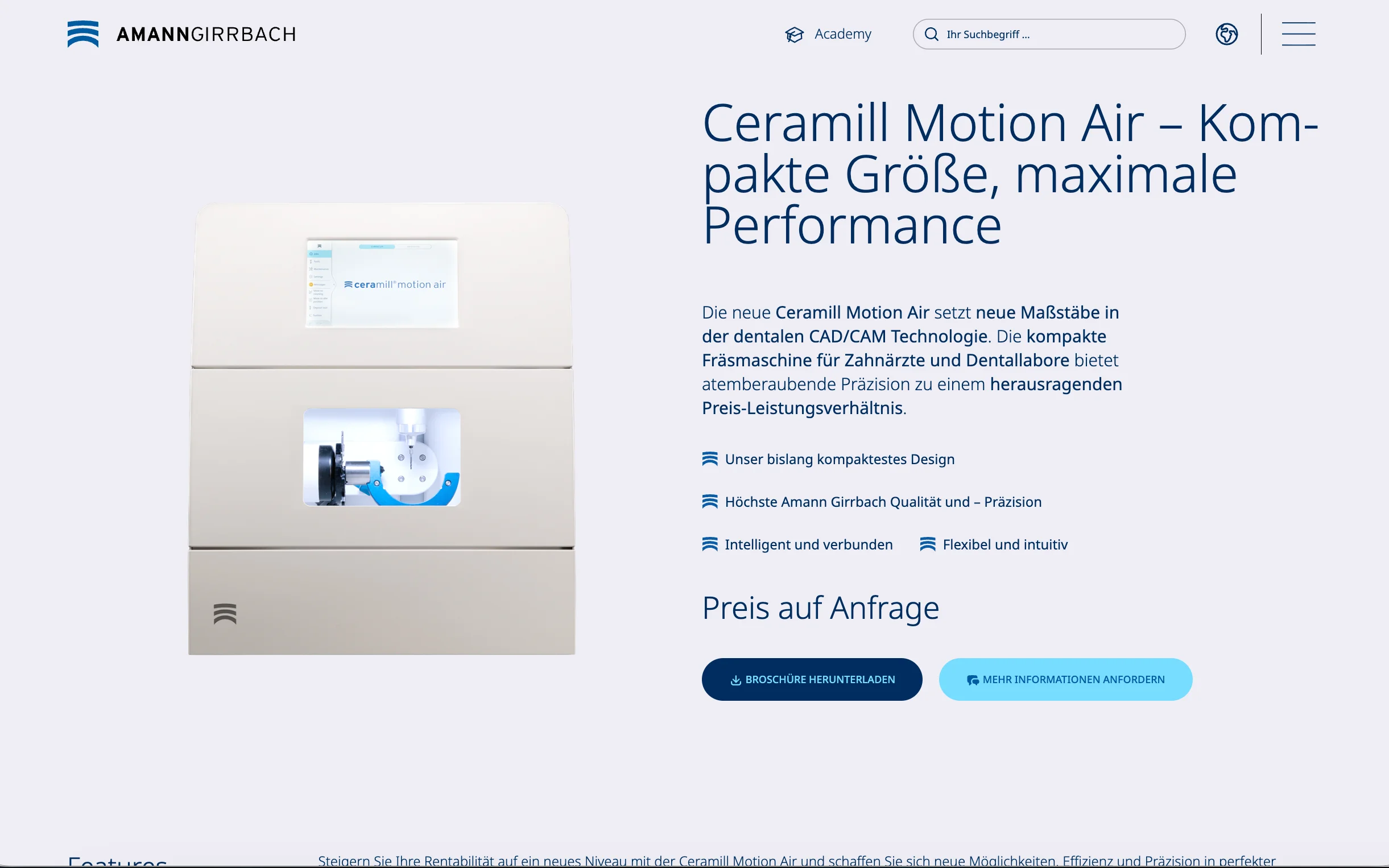 Screenshot-Beleg: Amann Girrbach — Kriterium 6.1 Kontaktmöglichkeiten präsent