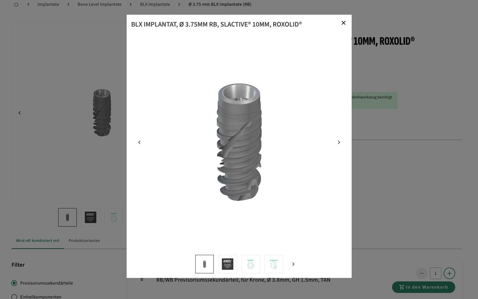 Screenshot-Beleg: Straumann Group — Kriterium 4.1 Mehrere Bilder + Zoom (360°)