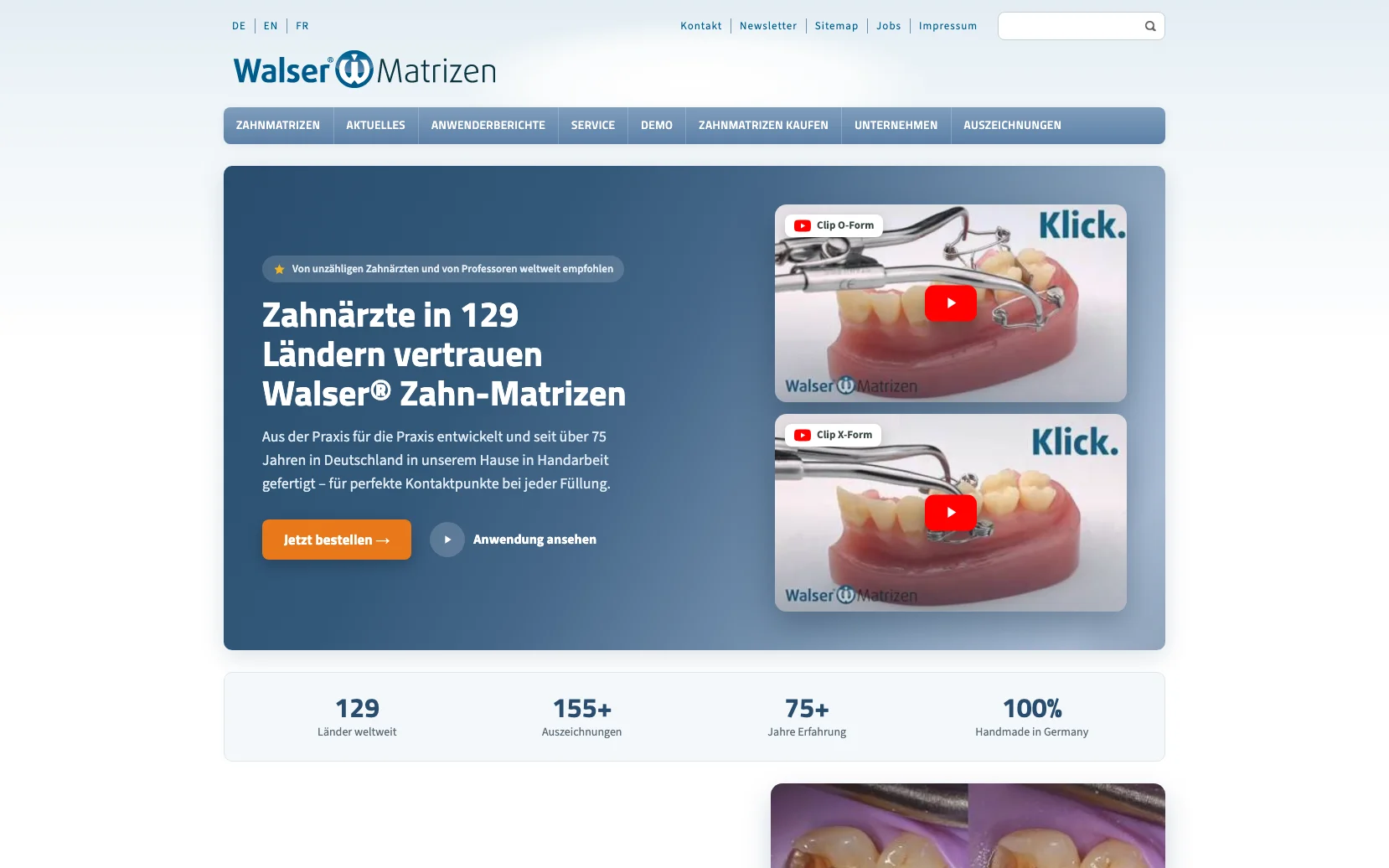 Screenshot-Beleg: Dr. Walser Dental GmbH — Kriterium 1.4 Design & Gesamteindruck