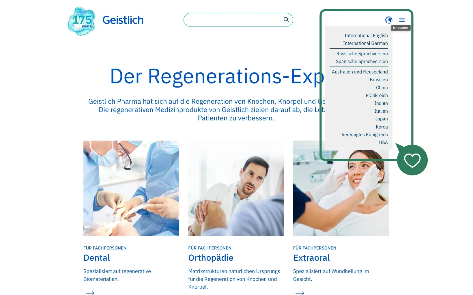 Screenshot-Beleg: Geistlich — Kriterium 1.5 Sprachauswahl
