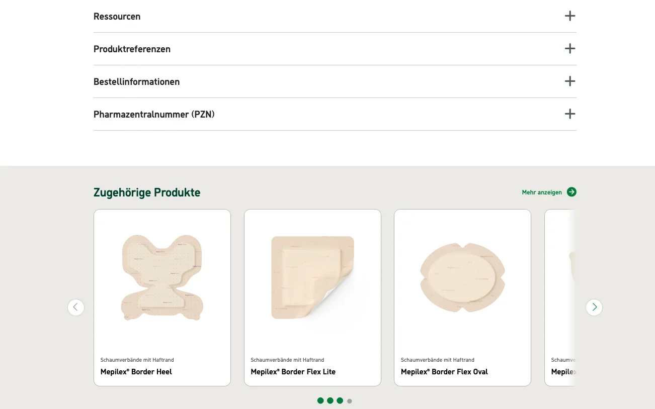 Screenshot-Beleg: Mölnlycke Health Care — Kriterium 4.9 Passende Produkte & Zubehör