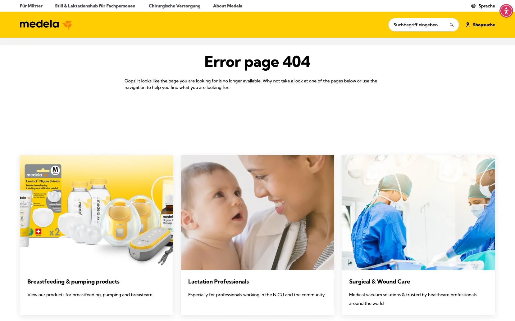Screenshot-Beleg: Medela — Kriterium 2.2 Suche per Artikelnr./PZN/REF