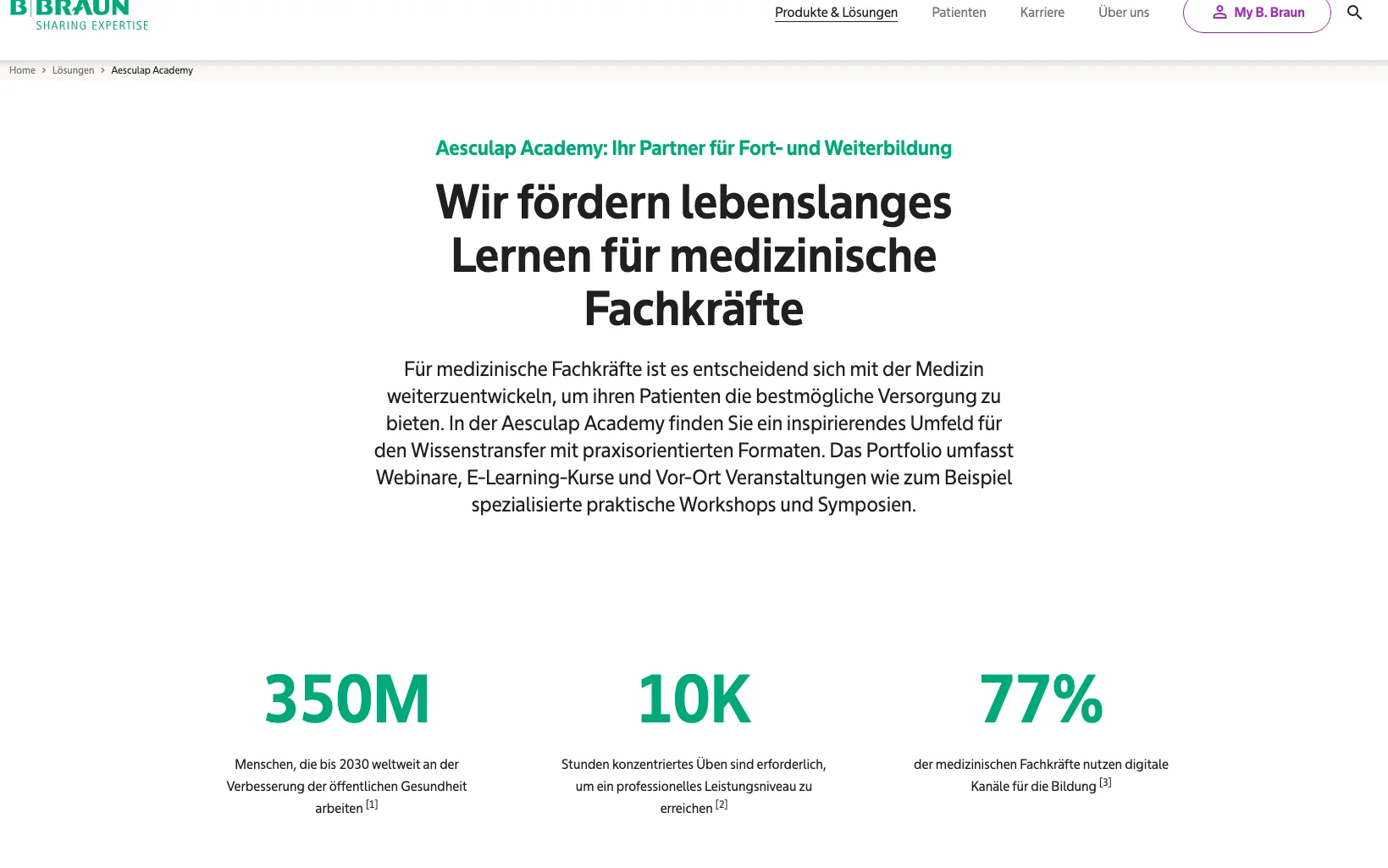 Screenshot-Beleg: B. Braun — Kriterium 6.4 Schulungs- / Education-Hub