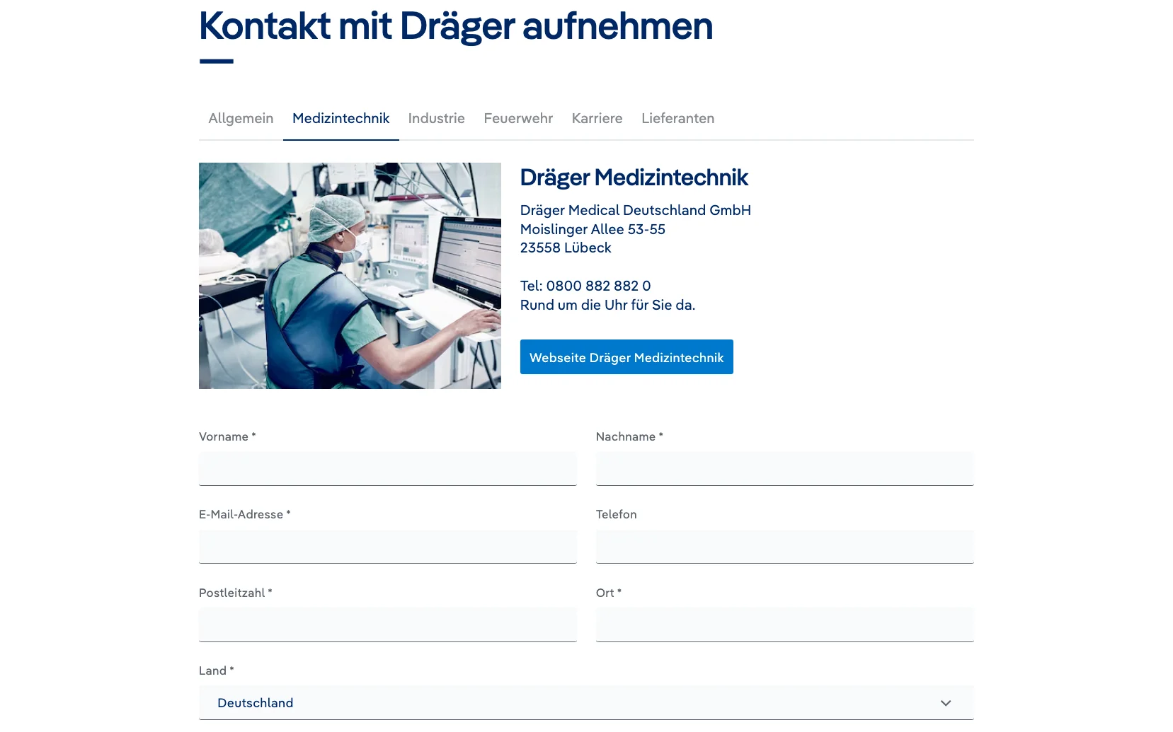 Screenshot-Beleg: Dräger — Kriterium 4.10 Demo / Trial / Probe anforderbar