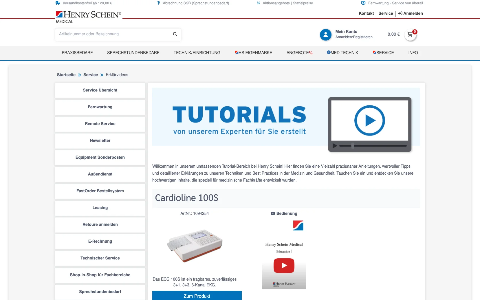 Screenshot-Beleg: Henry Schein Medical — Kriterium 6.7 Content-/Ratgeber-Bereich