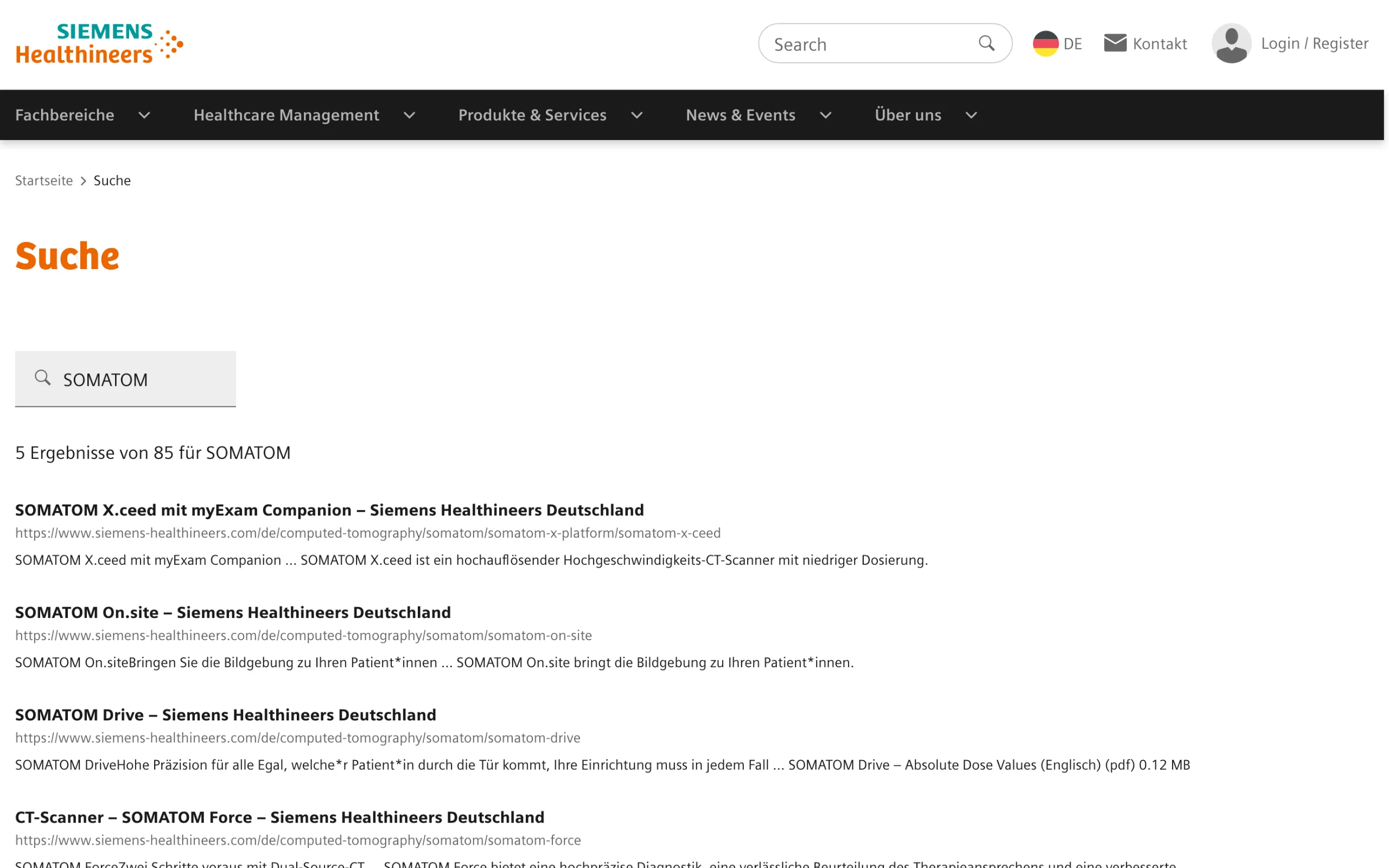 Screenshot-Beleg: Siemens Healthineers — Kriterium 2.2 Suche per Artikelnr./PZN/REF