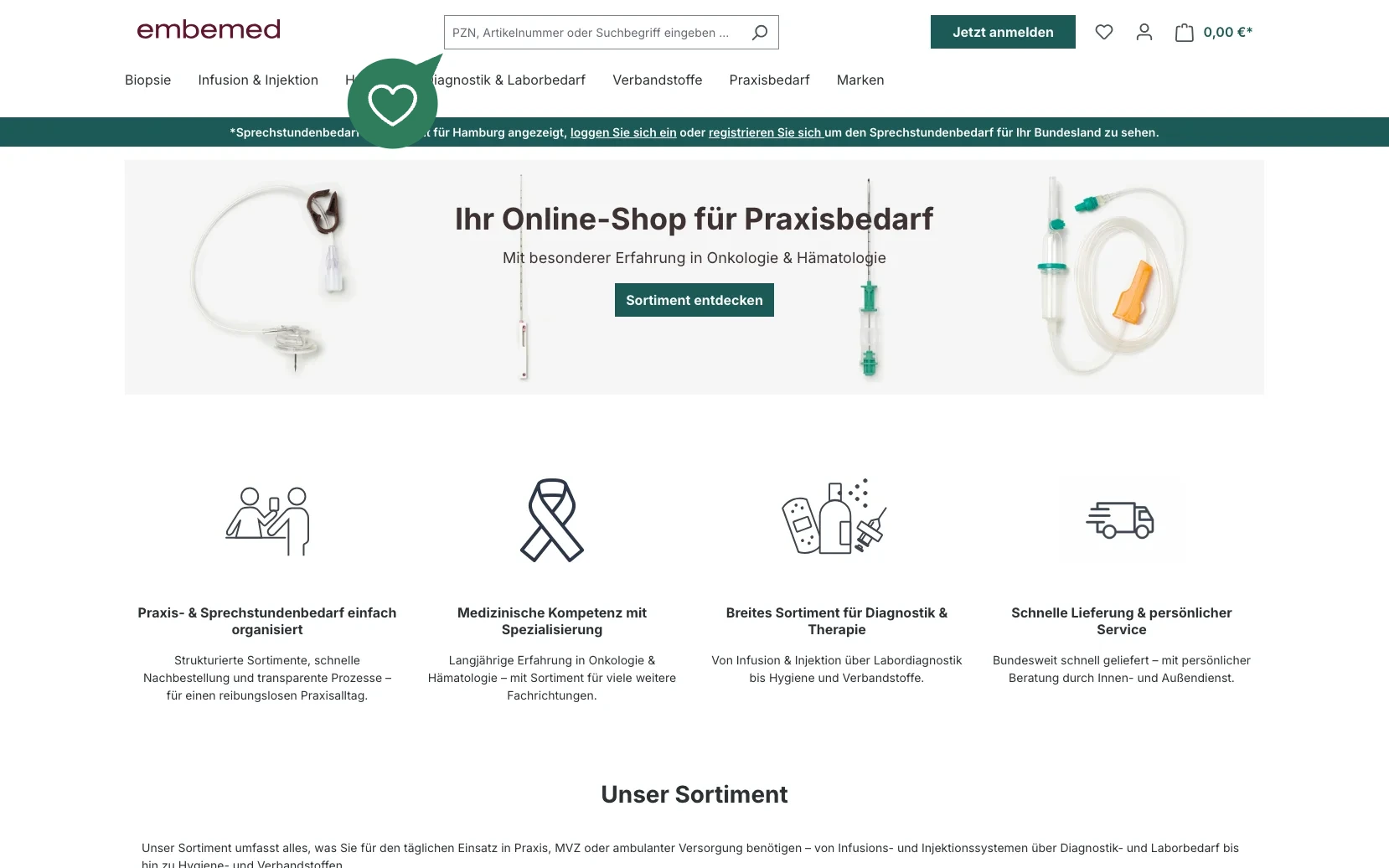 Screenshot-Beleg: embemed — Kriterium 2.1 Suchfeld persistent in Top-Bar