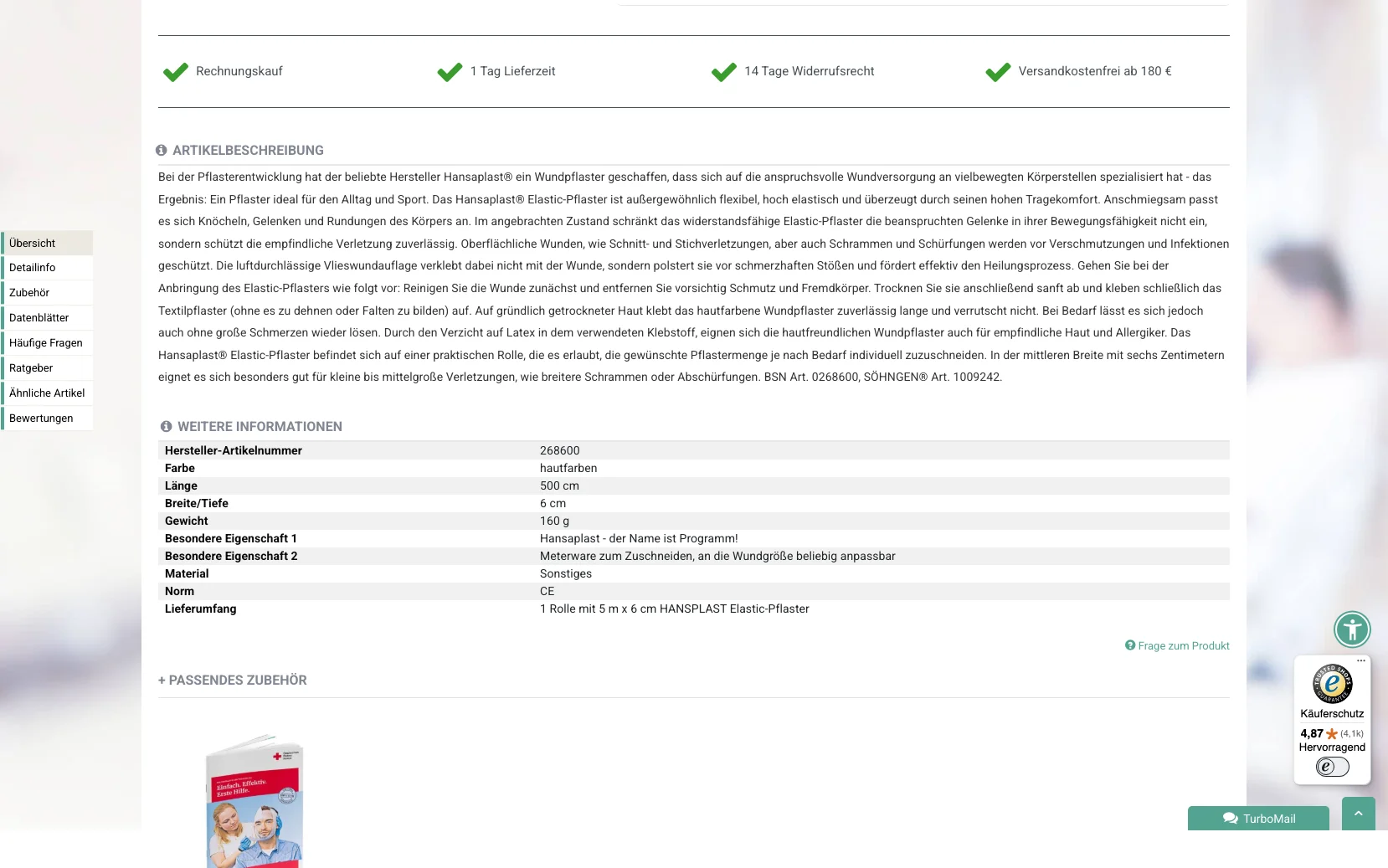 Screenshot-Beleg: erstehilfeshop.de — Kriterium 4.3 Strukturierte Produktinformation