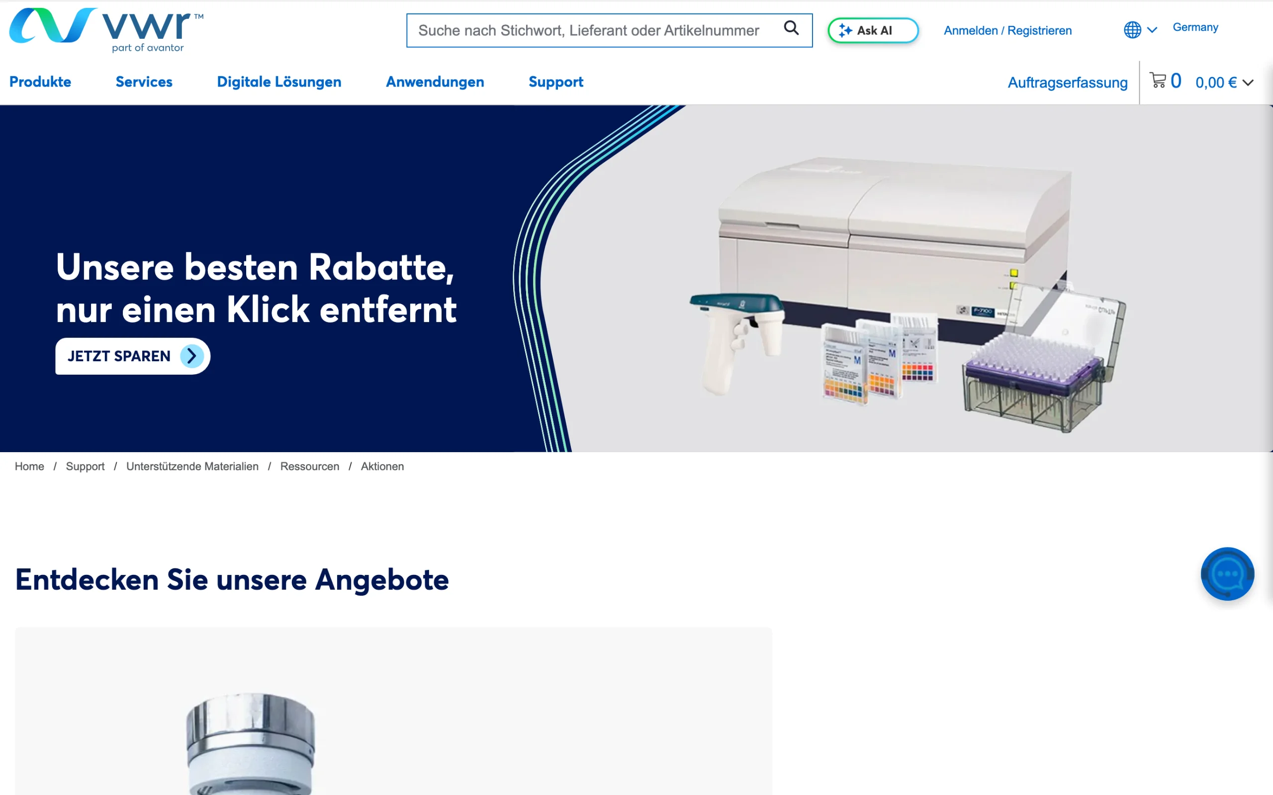 Screenshot-Beleg: VWR / Avantor — Kriterium 6.3 Stammkundenprogramm / Bonus