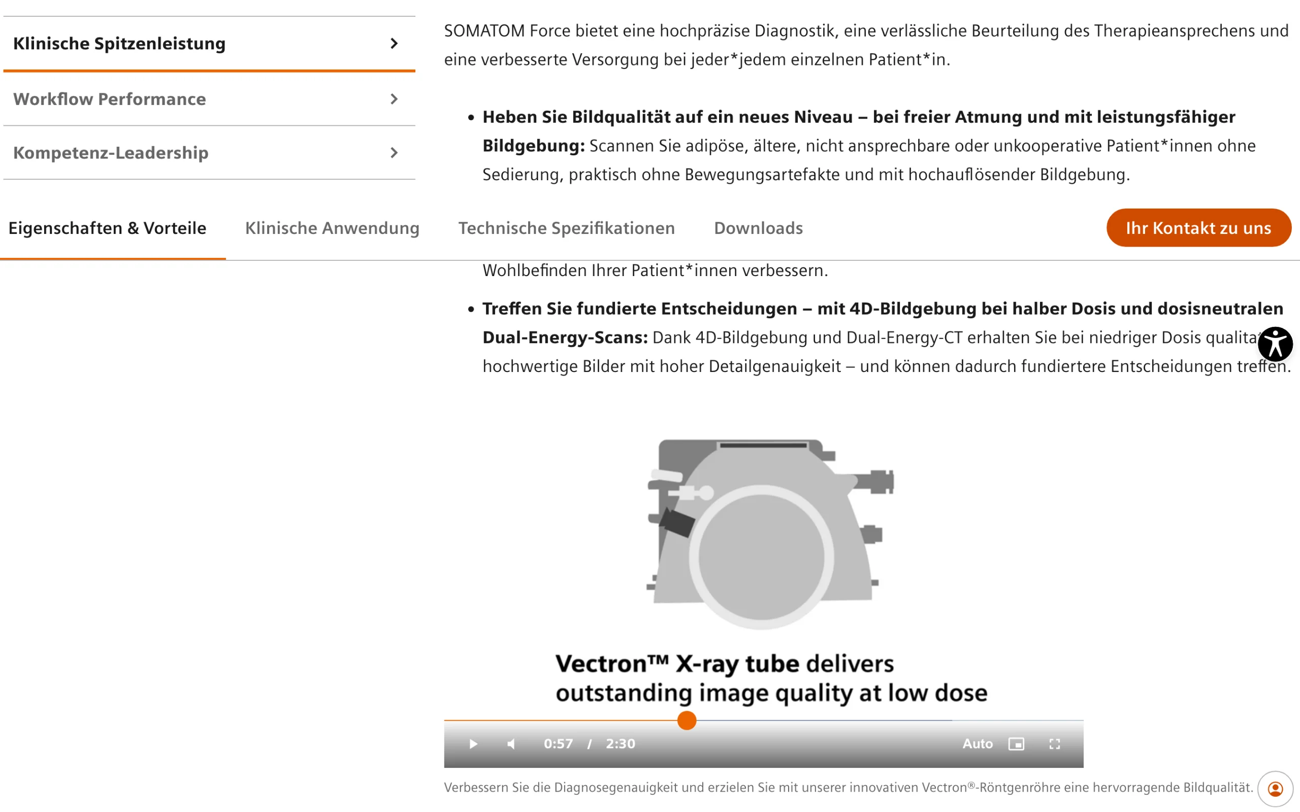 Screenshot-Beleg: Siemens Healthineers — Kriterium 4.6 Anwendungs-/Demo-Video auf der Produktseite