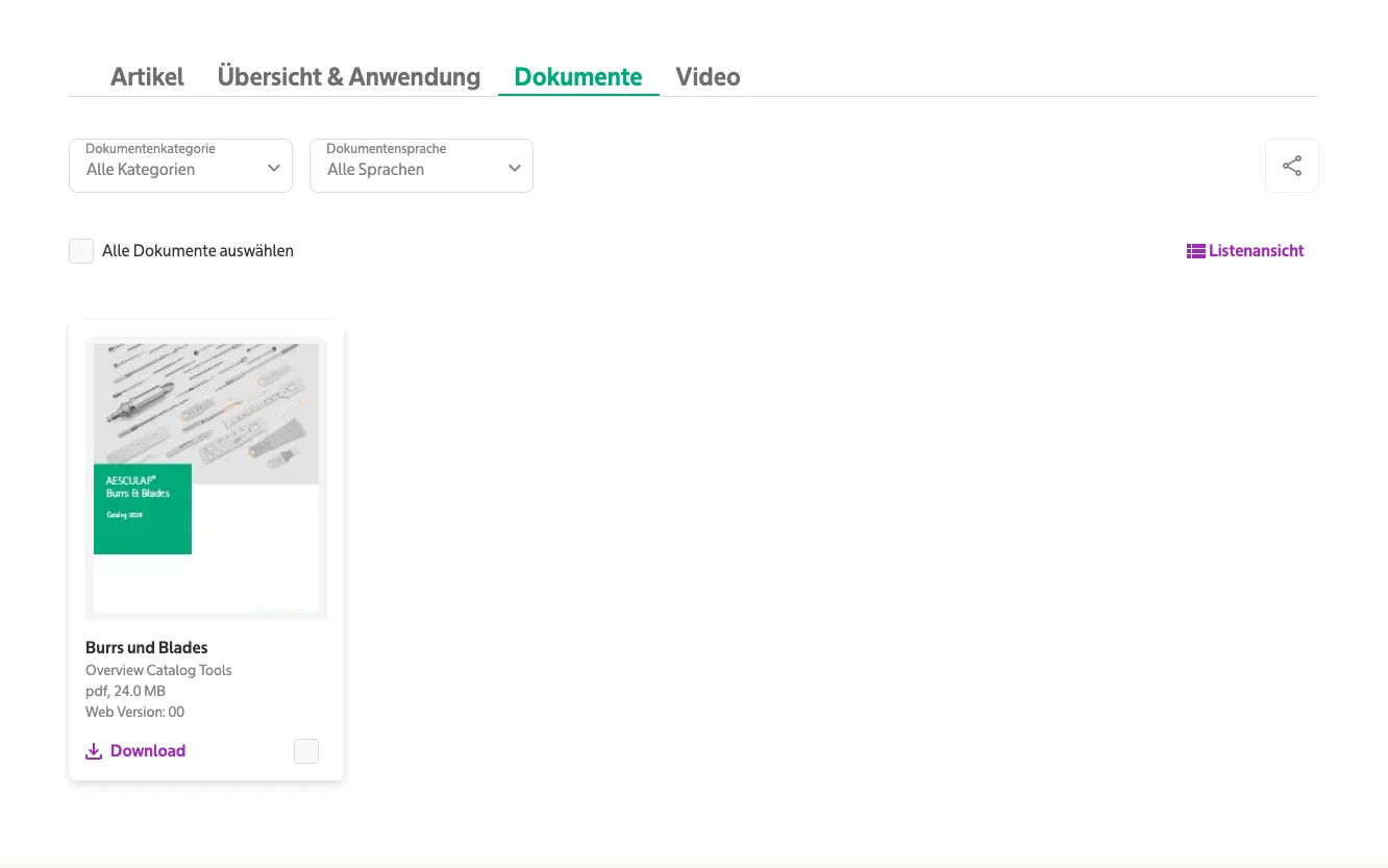 Screenshot-Beleg: B. Braun — Kriterium 4.2 Tech. Dokumente downloadbar