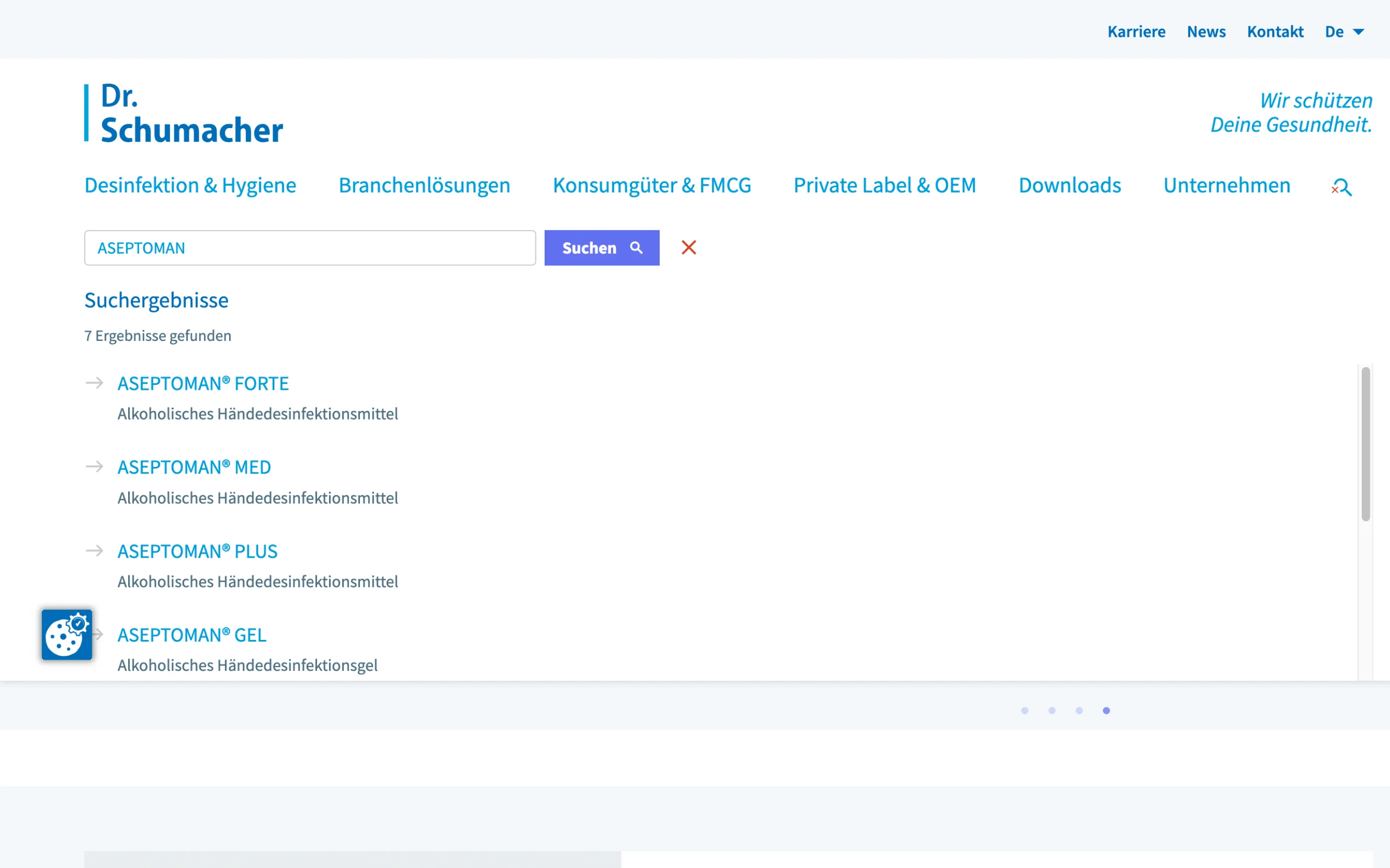 Screenshot-Beleg: Dr. Schumacher — Kriterium 2.3 Suchvorschläge während der Eingabe