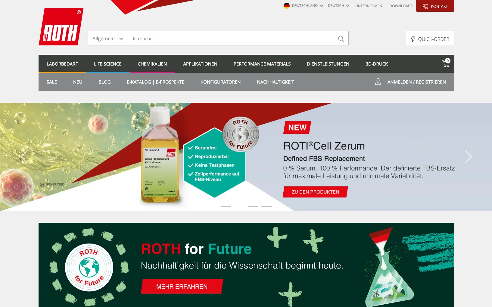 Screenshot-Beleg: Carl Roth — Kriterium 1.4 Design & Gesamteindruck