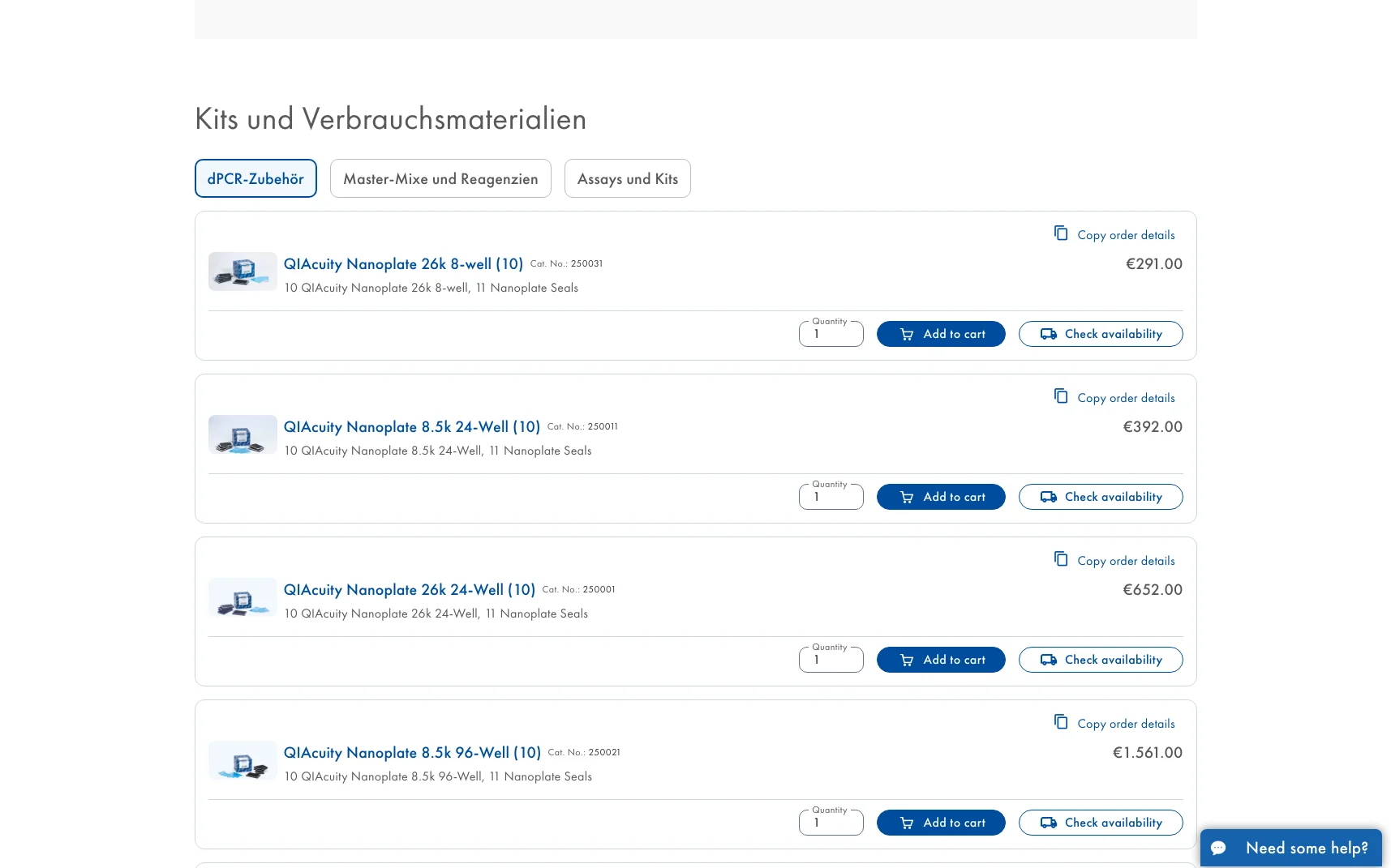 Screenshot-Beleg: QIAGEN — Kriterium 4.9 Passende Produkte & Zubehör