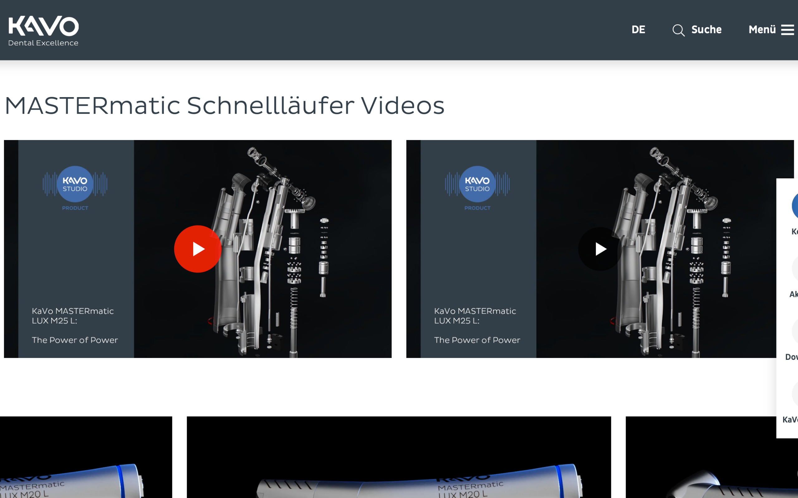Screenshot-Beleg: KaVo Dental — Kriterium 4.6 Anwendungs-/Demo-Video auf der Produktseite