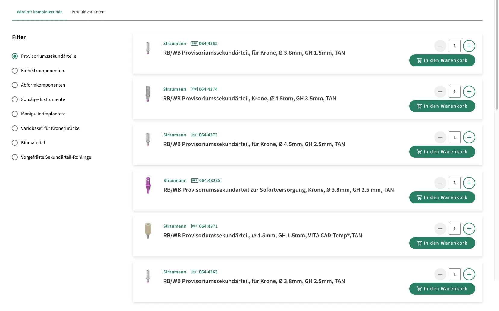 Screenshot-Beleg: Straumann Group — Kriterium 4.9 Passende Produkte & Zubehör