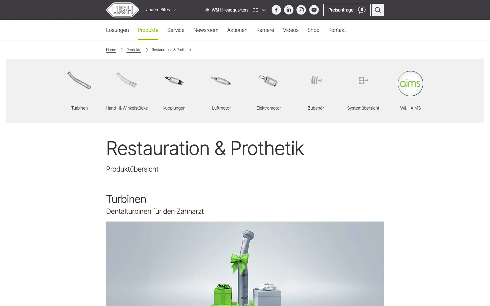 Screenshot-Beleg: W&H Dentalwerk — Kriterium 1.1 Öffentlicher Katalog-Zugang