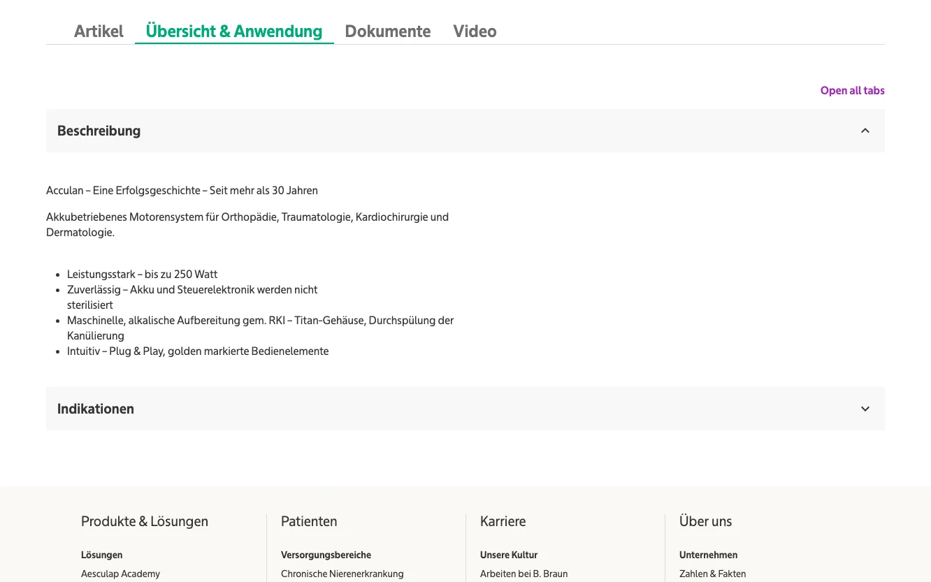Screenshot-Beleg: B. Braun — Kriterium 4.3 Strukturierte Produktinformation