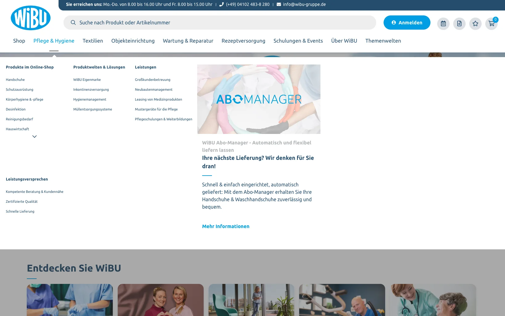 Screenshot-Beleg: WiBU PflegePlus — Kriterium 2.4 Mega-Menü / Hauptnavigation