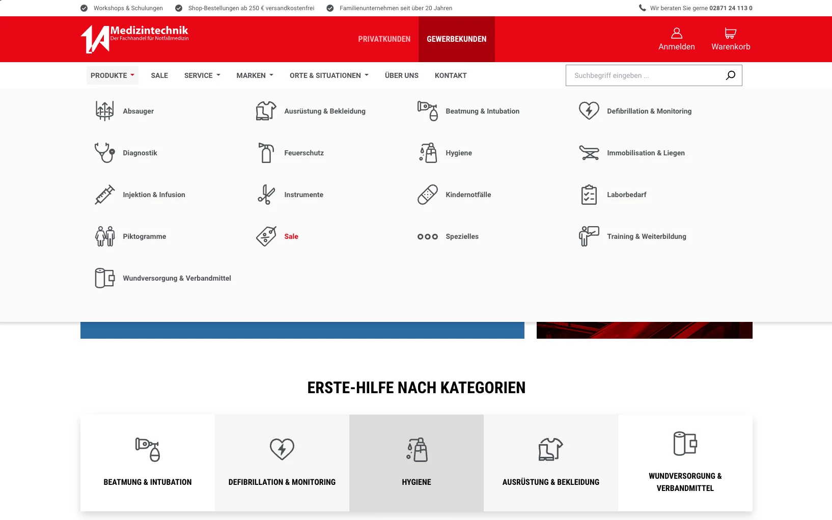 Screenshot-Beleg: 1a-medizintechnik — Kriterium 2.4 Mega-Menü / Hauptnavigation
