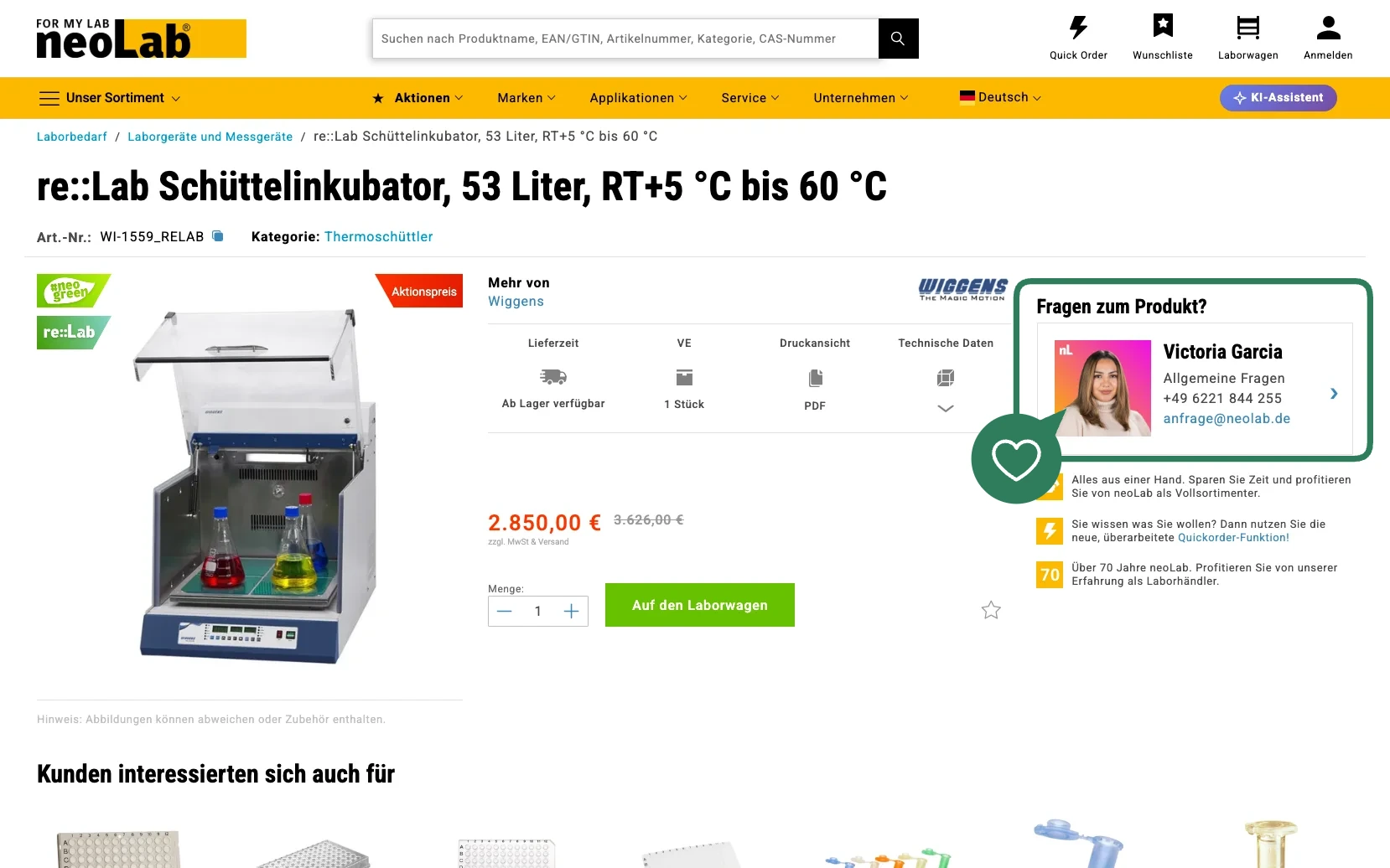 Screenshot-Beleg: neoLab — Kriterium 6.1 Kontaktmöglichkeiten präsent