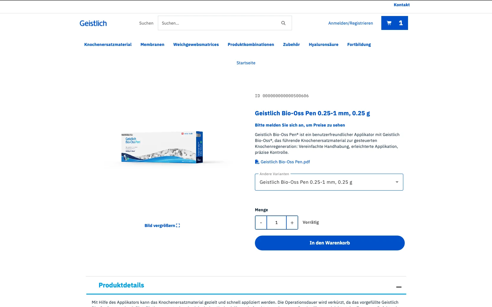 Screenshot-Beleg: Geistlich — Kriterium 5.1 „Wo kaufen"-Info auf Site