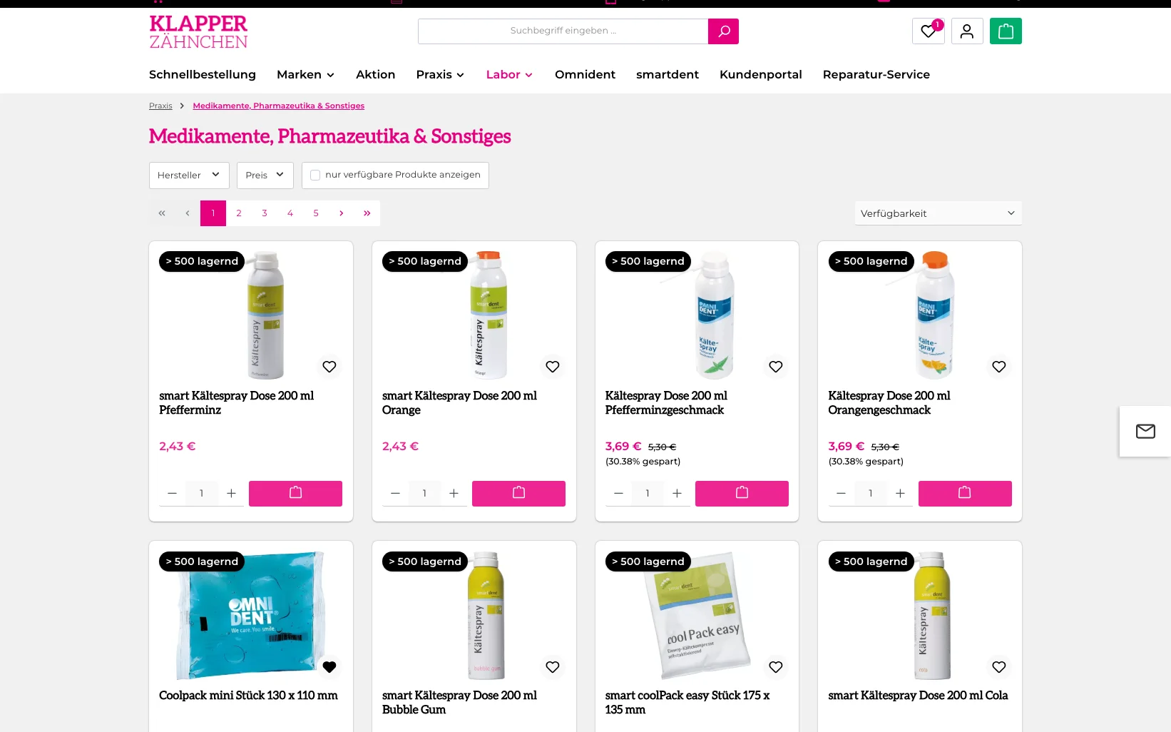 Screenshot-Beleg: Klapperzähnchen — Kriterium 3.3 Produktidentifikation in der Produktliste