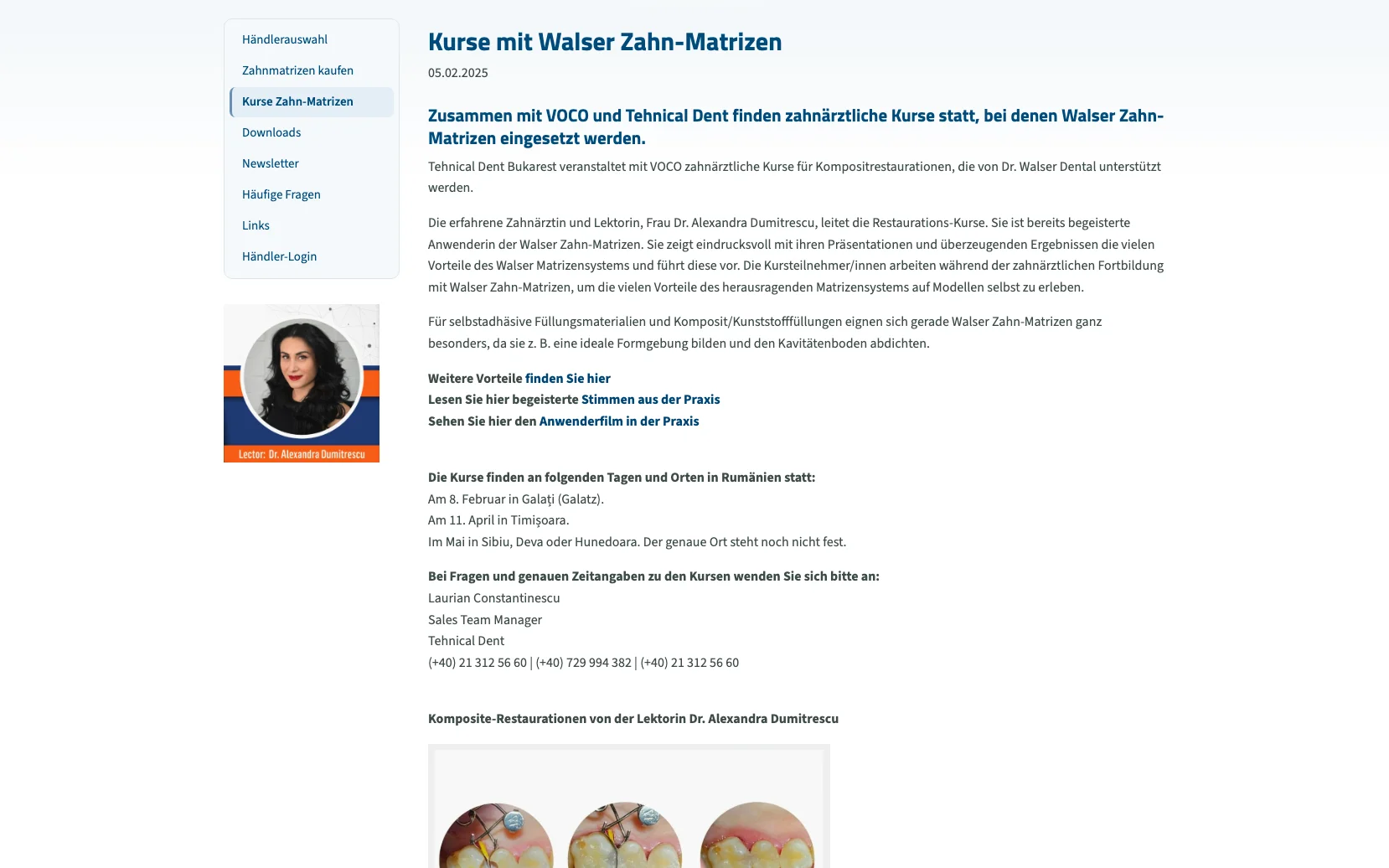 Screenshot-Beleg: Dr. Walser Dental GmbH — Kriterium 6.4 Schulungs- / Education-Hub