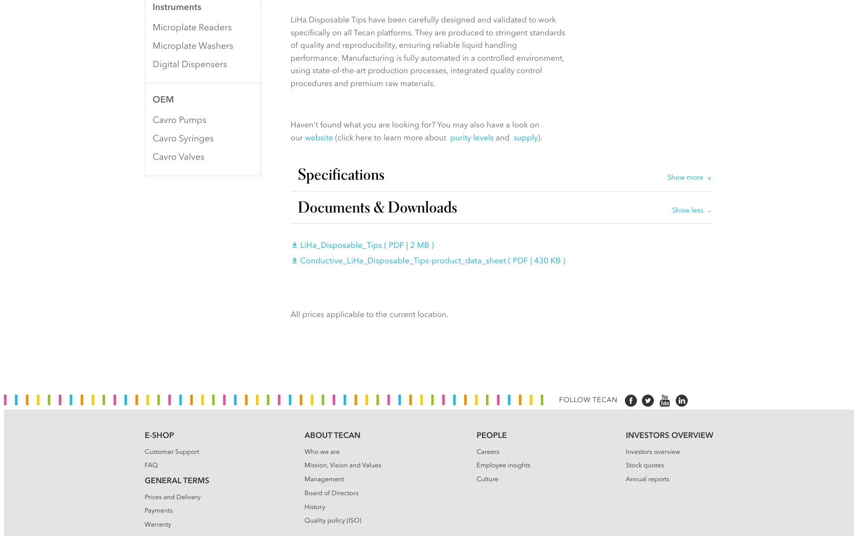 Screenshot-Beleg: Tecan — Kriterium 4.2 Tech. Dokumente downloadbar
