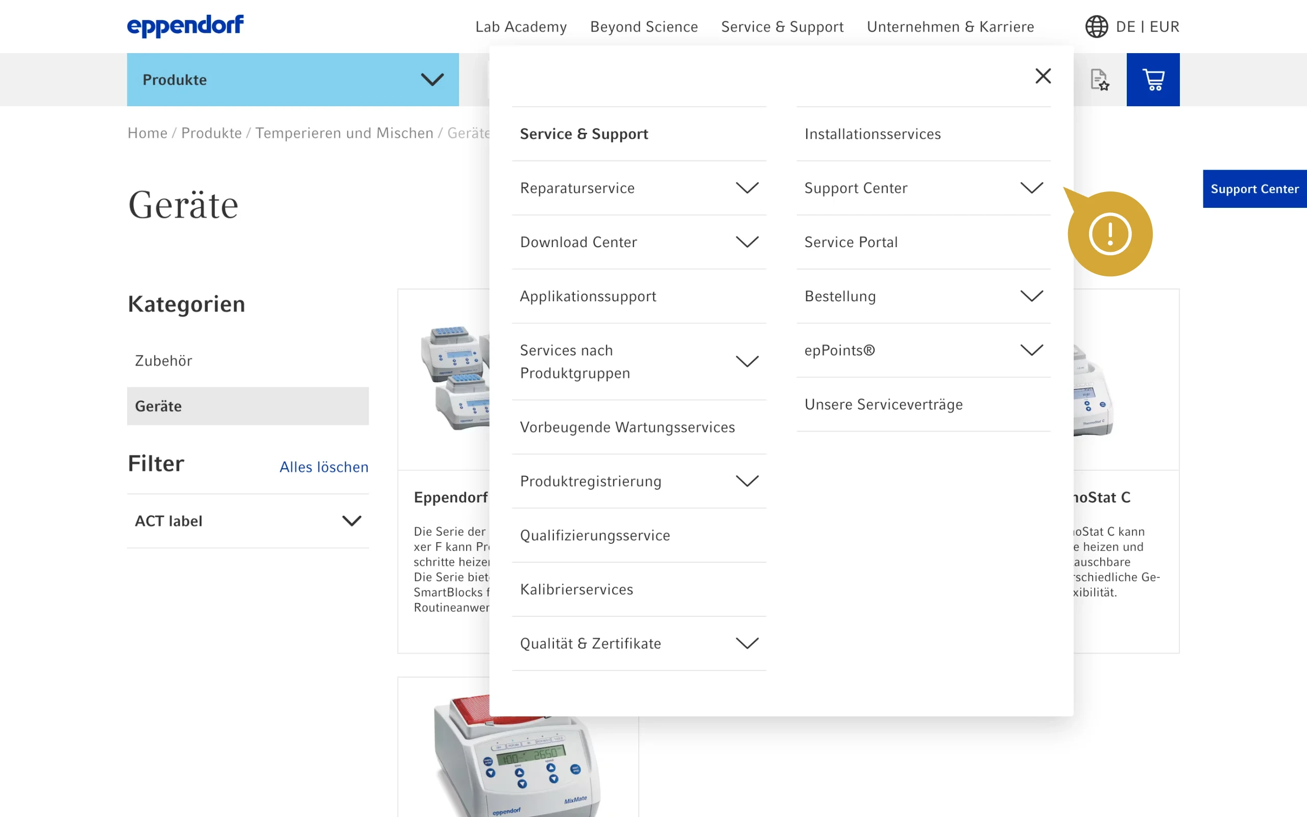 Screenshot-Beleg: Eppendorf — Kriterium 6.1 Kontaktmöglichkeiten präsent