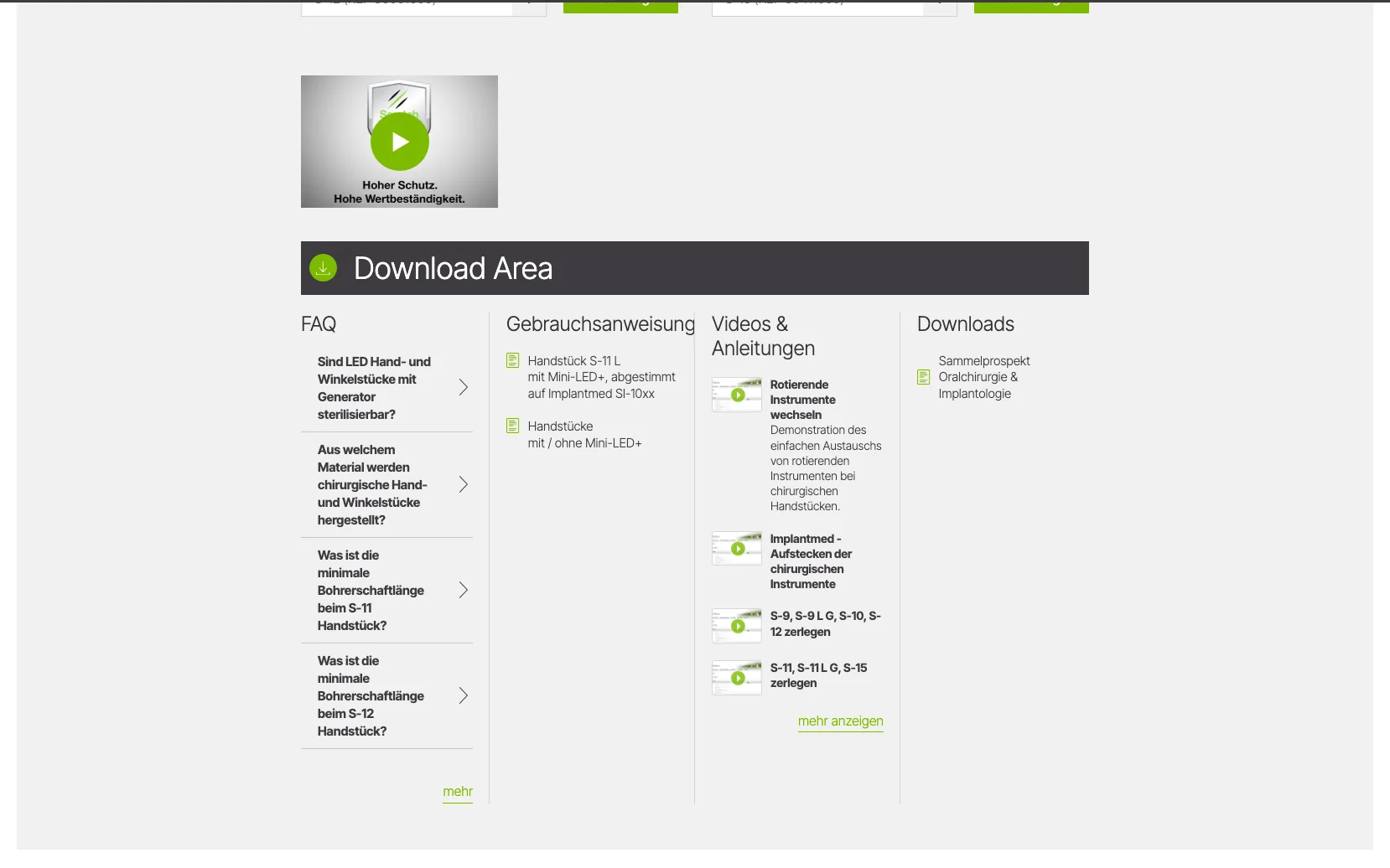 Screenshot-Beleg: W&H Dentalwerk — Kriterium 4.2 Tech. Dokumente downloadbar