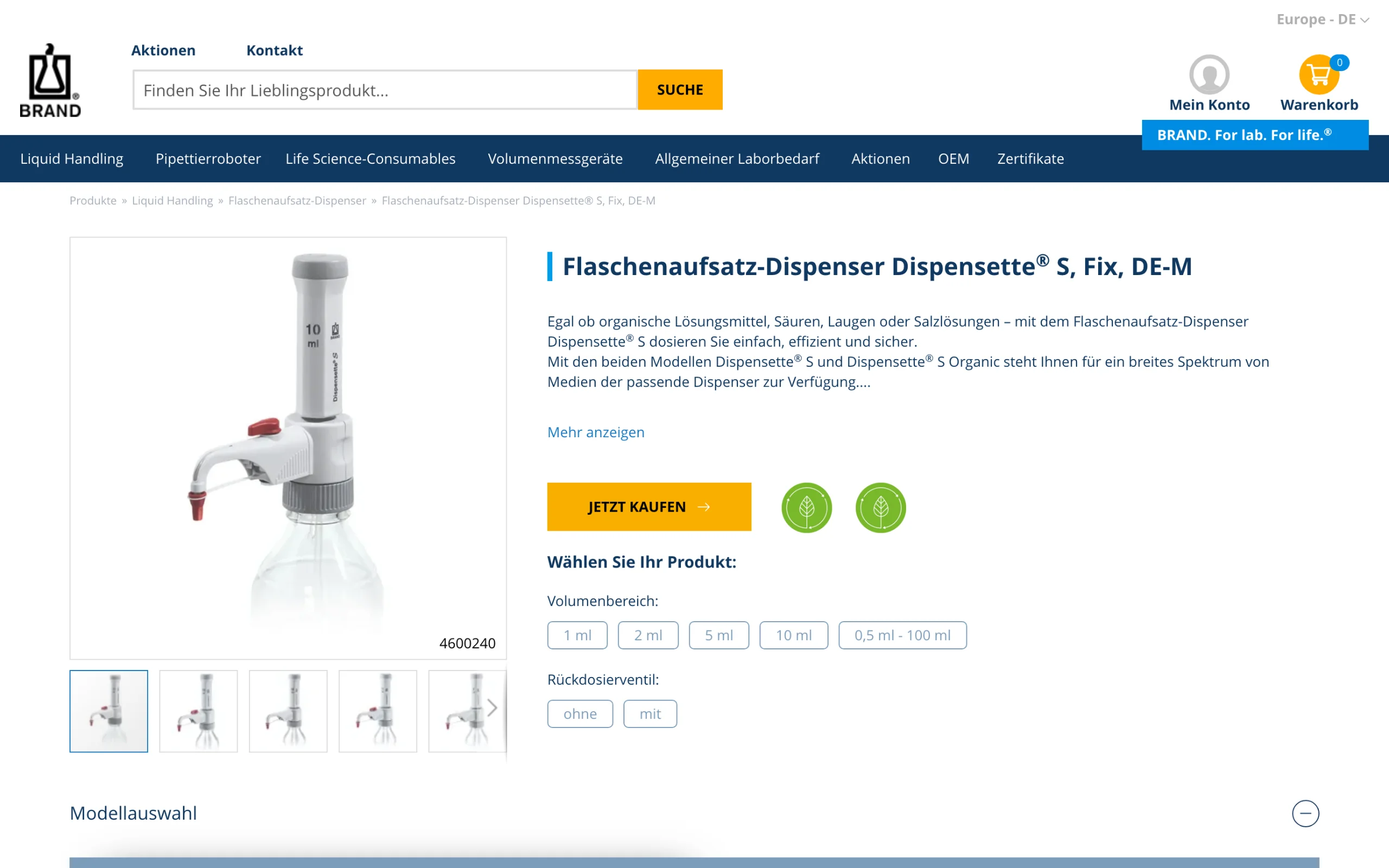Screenshot-Beleg: Brand (Brandtech) — Kriterium 5.1 „Wo kaufen"-Info auf Site