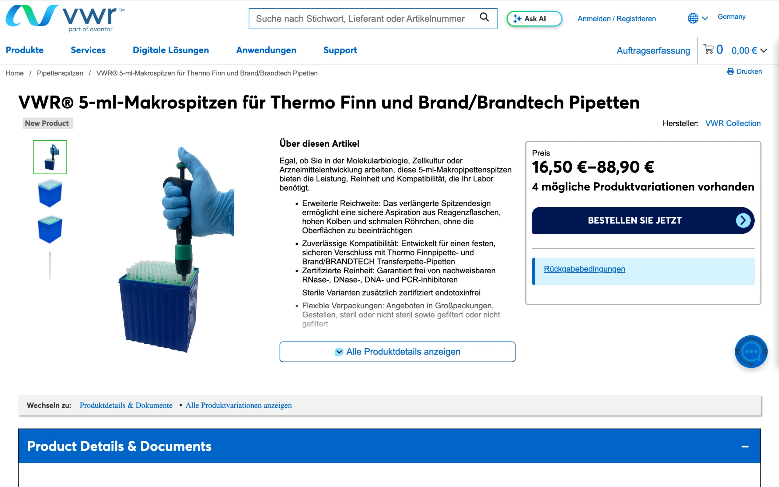 Screenshot-Beleg: VWR / Avantor — Kriterium 1.2 Grundpreis / €-pro-Einheit