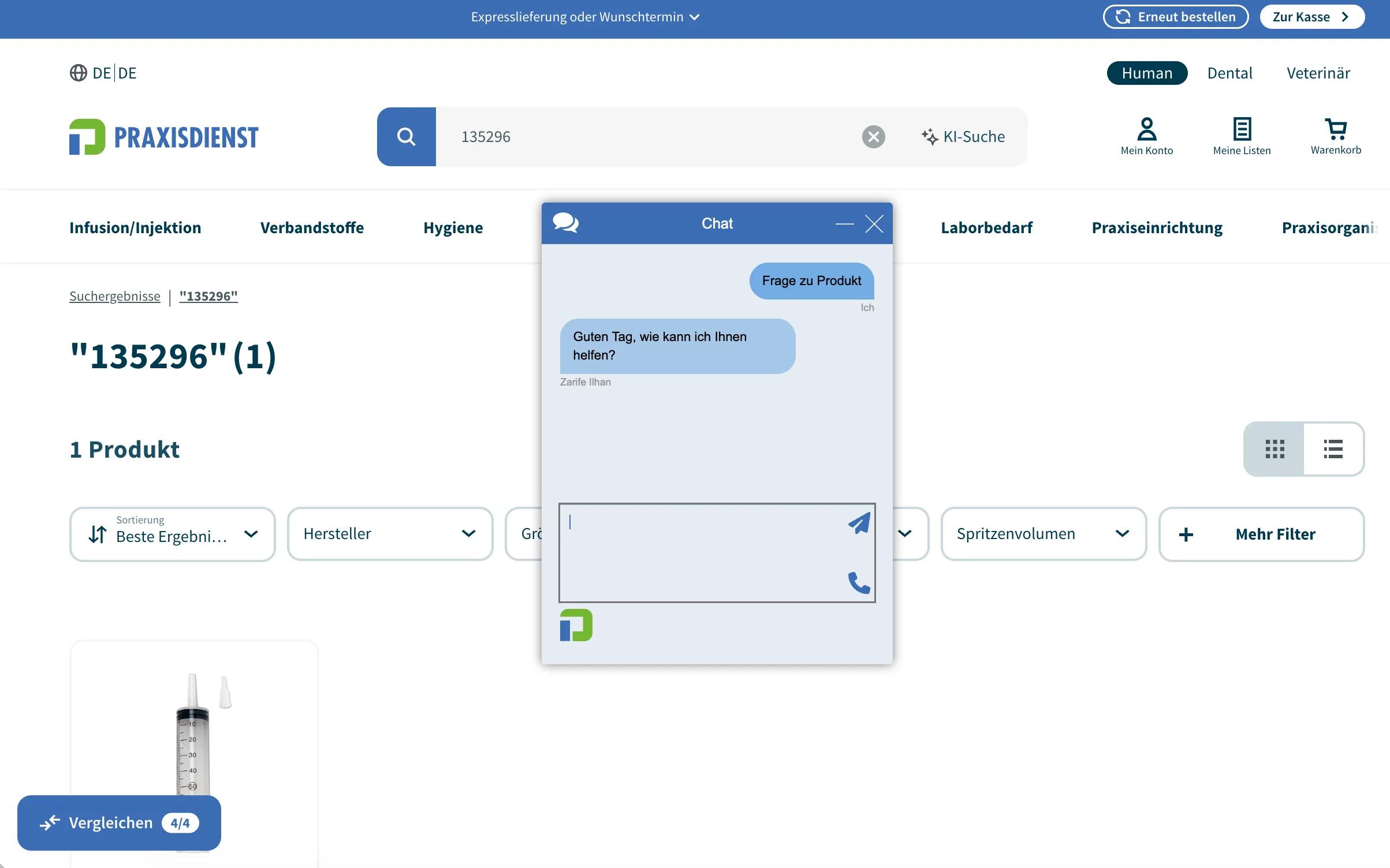 Beleg: Praxisdienst — Live-Chat oder Chatbot