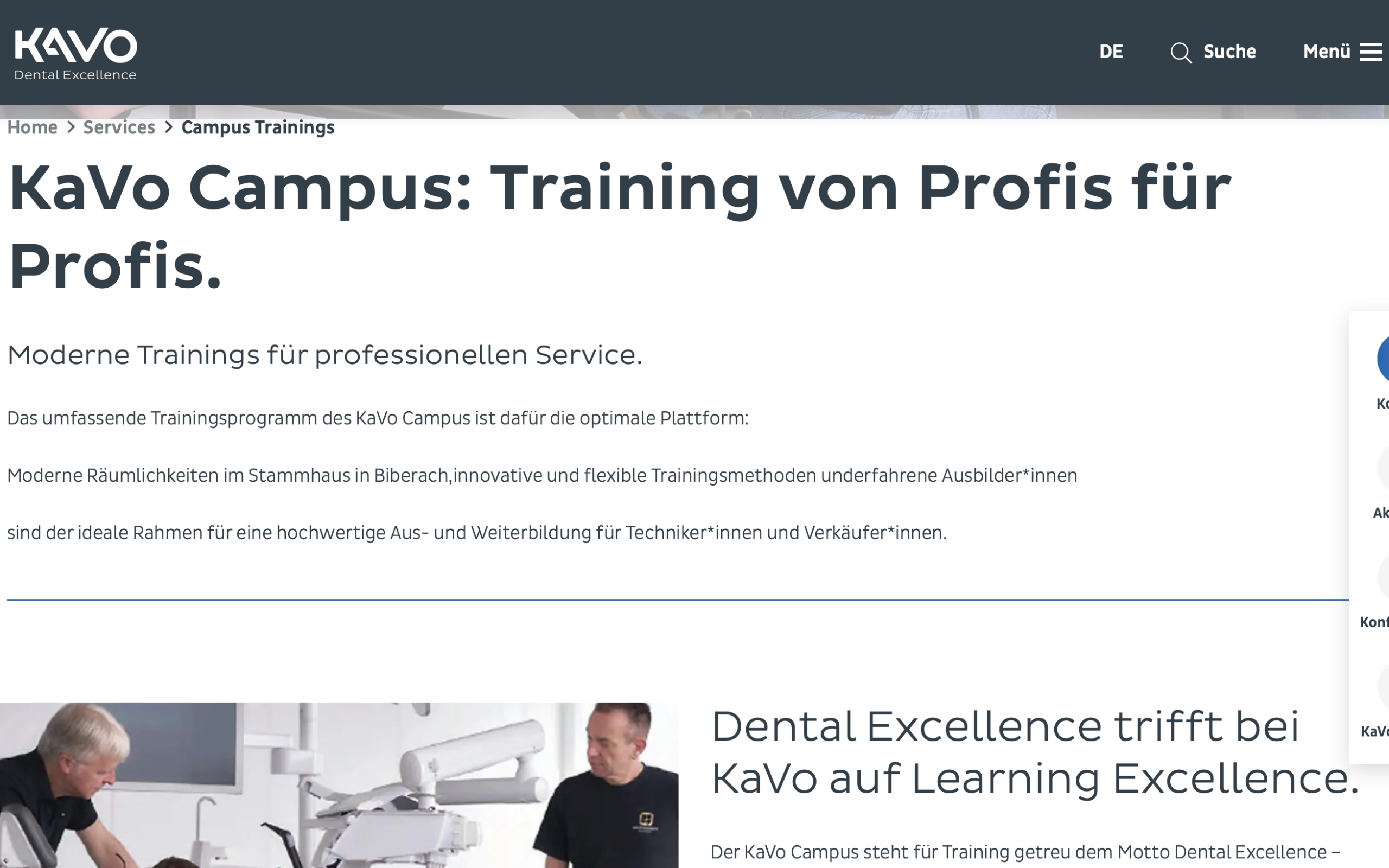 Screenshot-Beleg: KaVo Dental — Kriterium 6.4 Schulungs- / Education-Hub