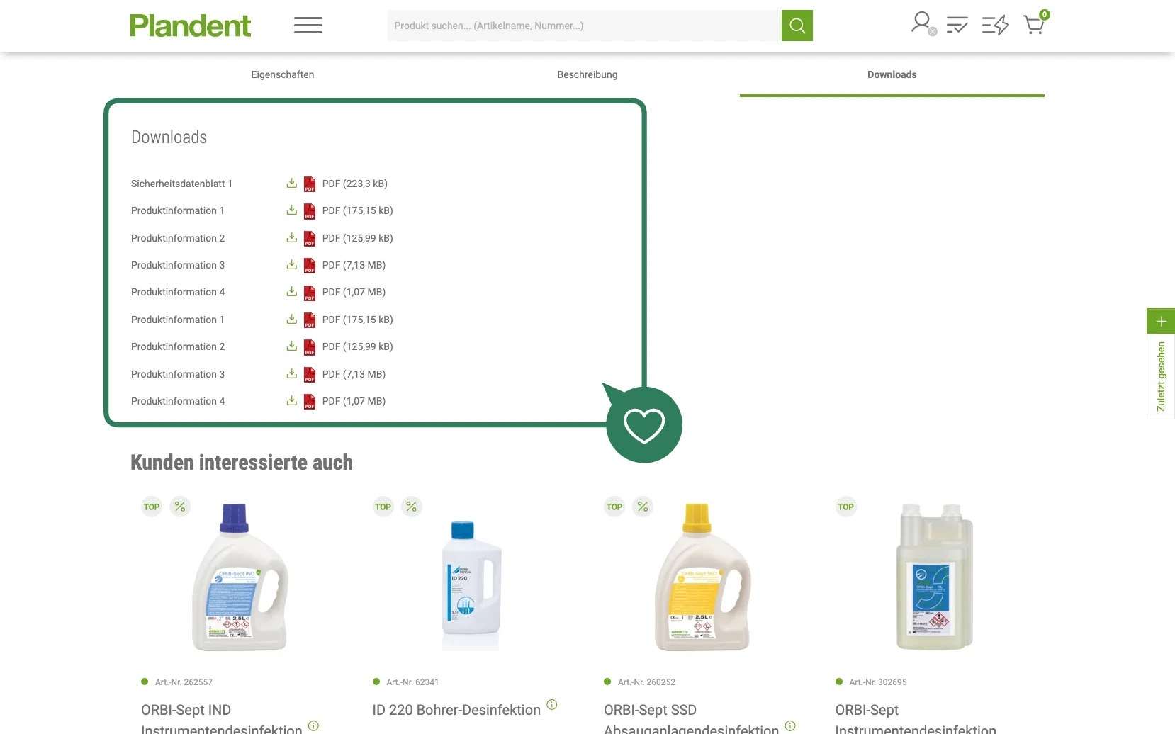 Screenshot-Beleg: Plandent — Kriterium 4.2 Tech. Dokumente downloadbar