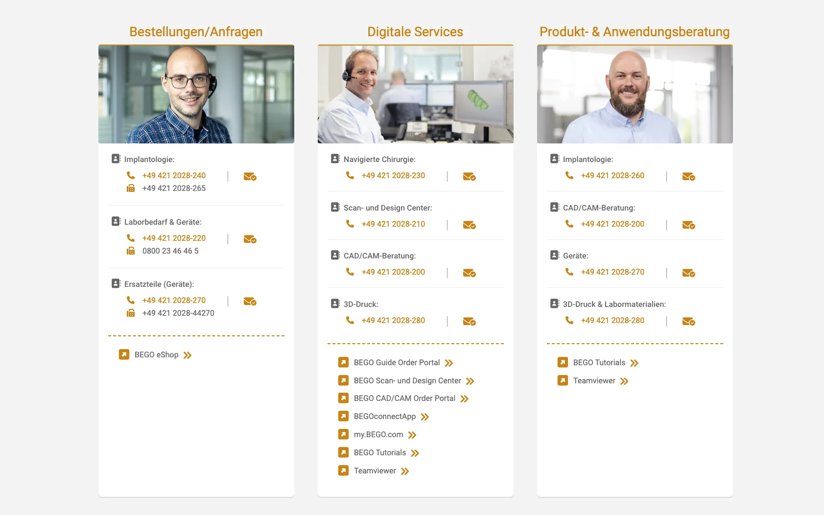 Screenshot-Beleg: BEGO — Kriterium 6.1 Kontaktmöglichkeiten präsent