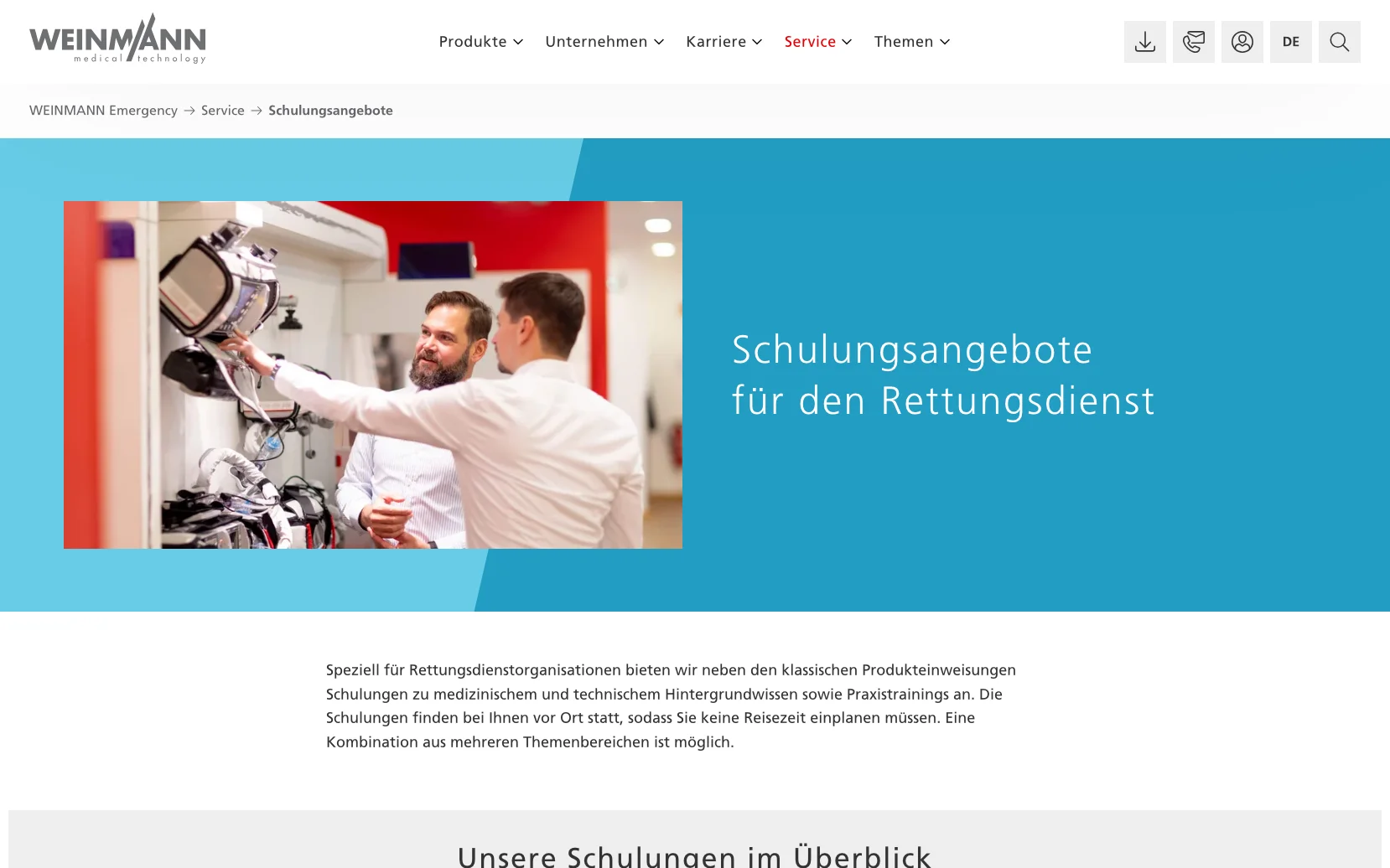 Screenshot-Beleg: Weinmann Emergency — Kriterium 6.4 Schulungs- / Education-Hub