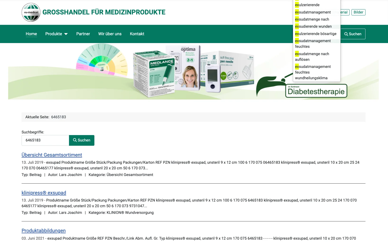 Screenshot-Beleg: Mediq Deutschland — Kriterium 2.3 Suchvorschläge während der Eingabe
